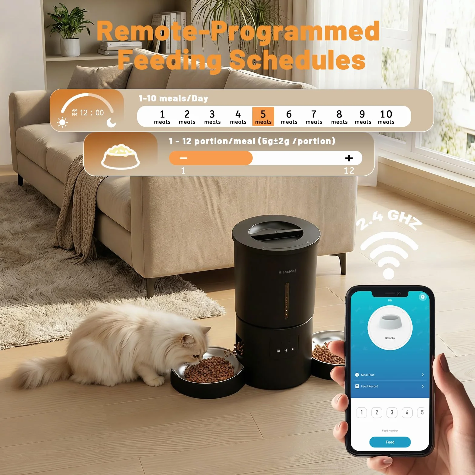 Automatyczny dozownik dla kotów z podwójną miską Wi-Fi 4,2 l programowanie przez aplikację karmienie zdalne czarny