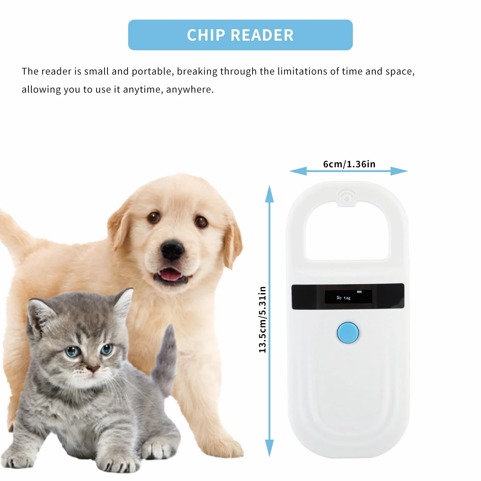Pet Microchip Scanner, 134,2 Khz / 125 Khz Pet Microchip Reader z Wyświetlaczem OLED, Alarm Niskiego Poziomu Baterii Animal Chip ID Skaner dla FDX B (ISO11784/11785) i EMID