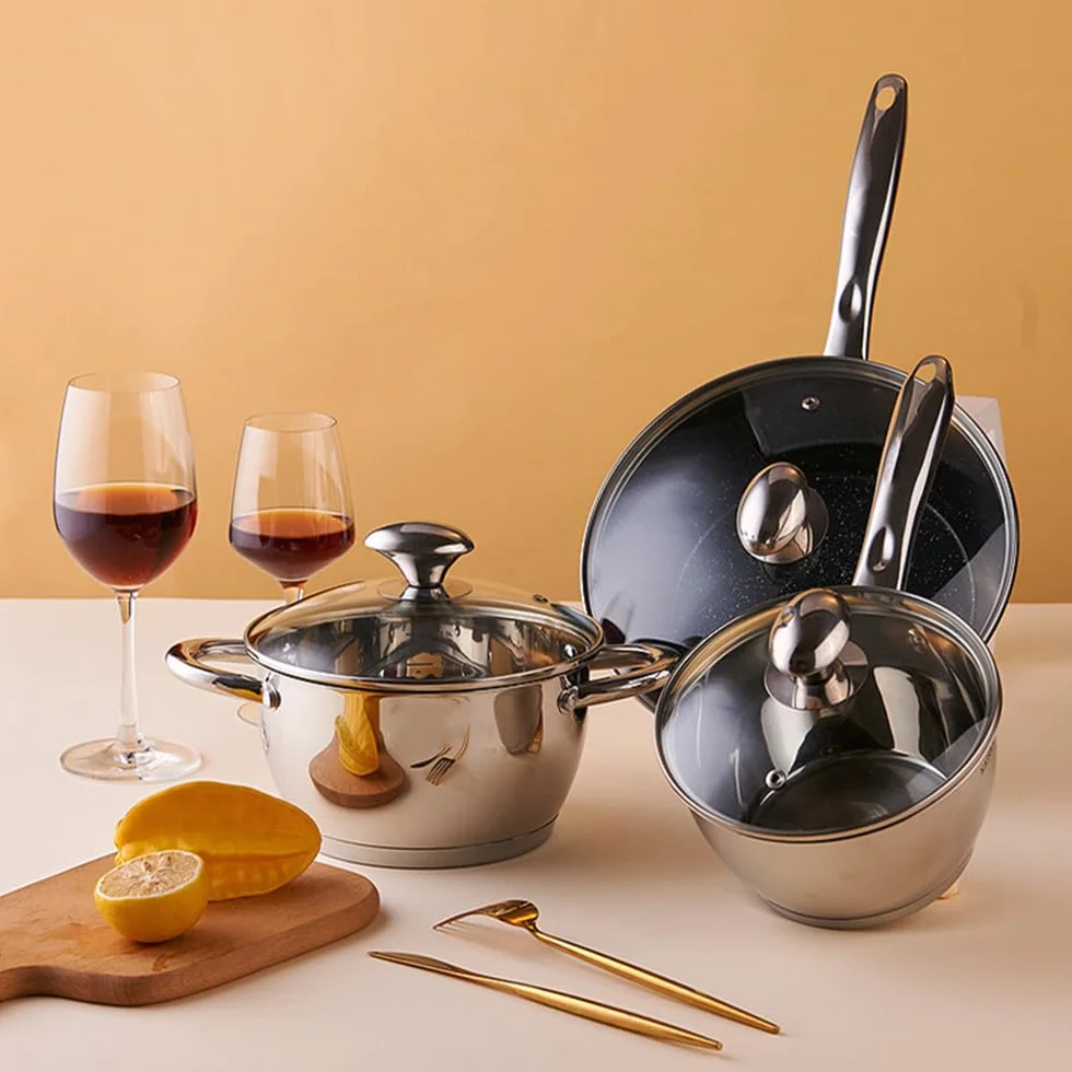 Zestaw 12 Szt. Pogrubiony Garnek Ze Stali Nierdzewnej Garnek Kuchenny Garnek Domowy, Złoty, Ponad Pięć Części, Zestaw(Gold-Over Five-piece Set)