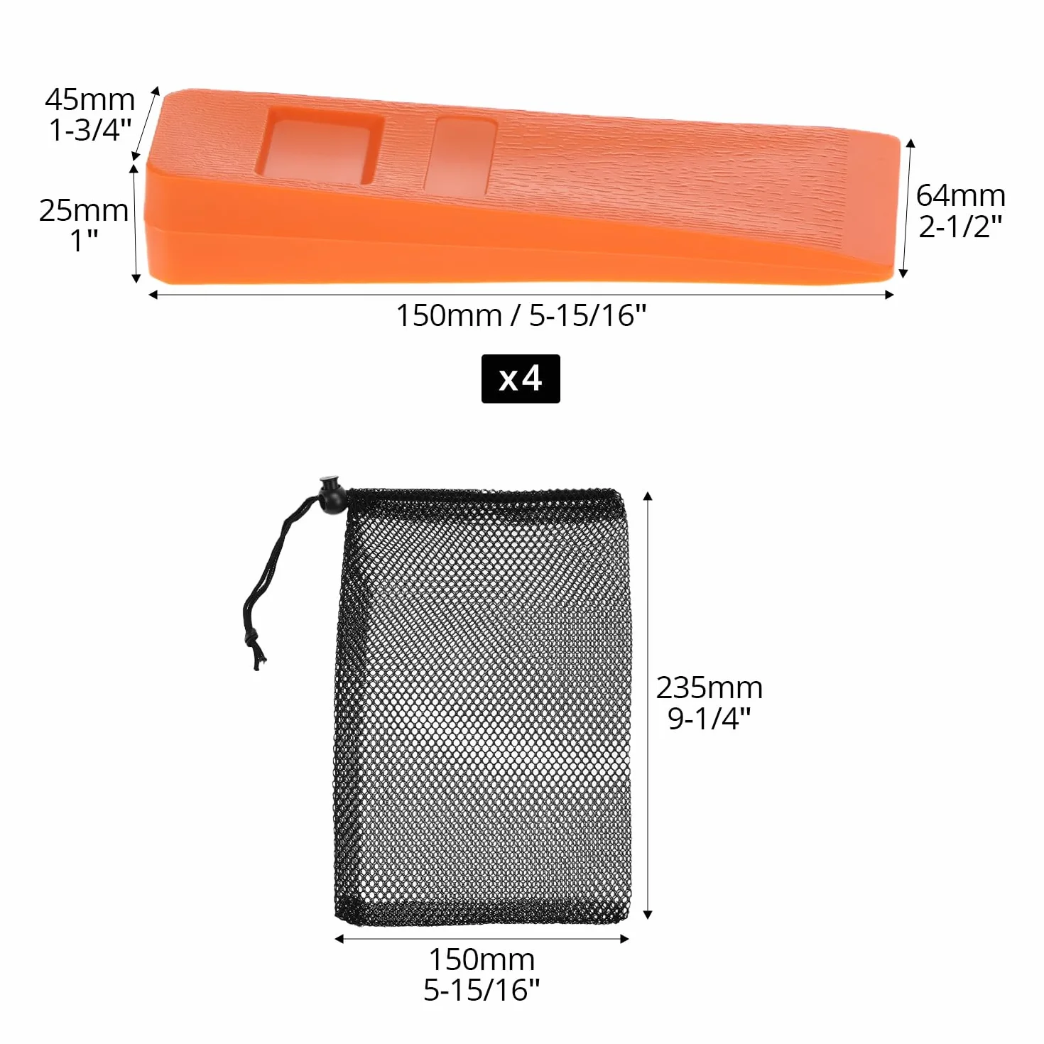QWORK® Kliny do ścinania drzew 15 cm, antypoślizgowe, odporne na uderzenia, tworzywo ABS, wysoka widoczność, klin do bezpiecznego cięcia drzewa, 4 szt