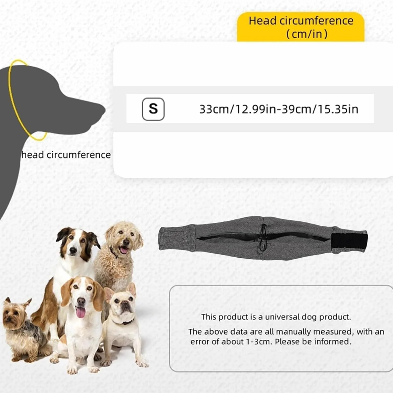 Ciemnoszare nauszniki dla psów, rozciągliwe, ochraniacze na uszy, samoprzylepne, regulowane (S)