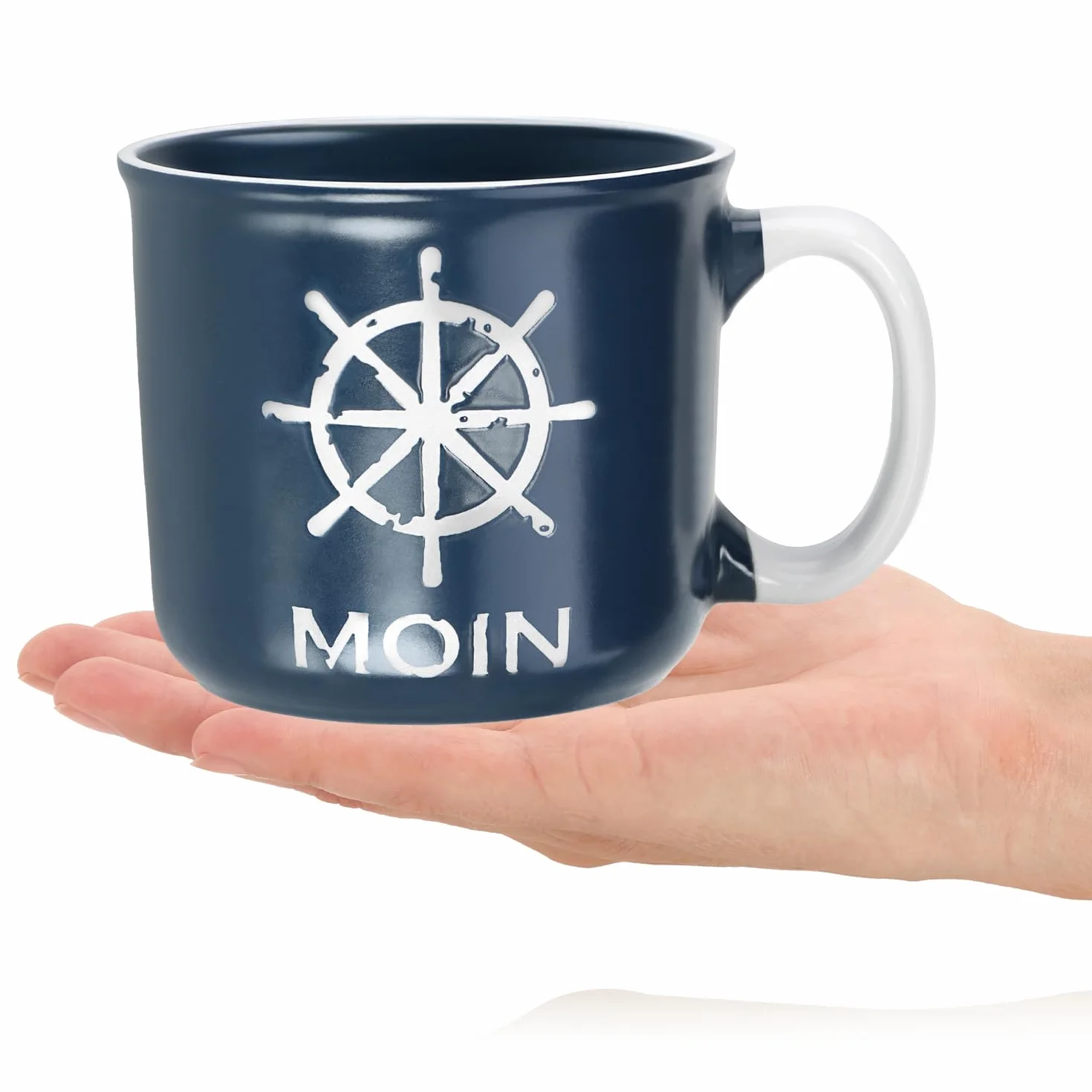 com-four 4 x ceramiczny kubek do kawy XL – kubki do picia 450 ml – morskie filiżanki do kawy do domu i biura – kubek do kawy na zimne i gorące napoje (4 sztuki – białe/niebieskie)