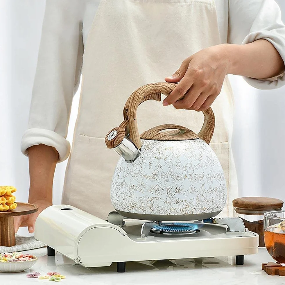 Czajnik Indukcja 2.8L gwizdający czajnik do herbaty ze stali nierdzewnej drewniany uchwyt kuchenka gazowa kuchenka indukcyjna czajniczek kuchenny czajnik wodny Czajnik Na Kuchenkę