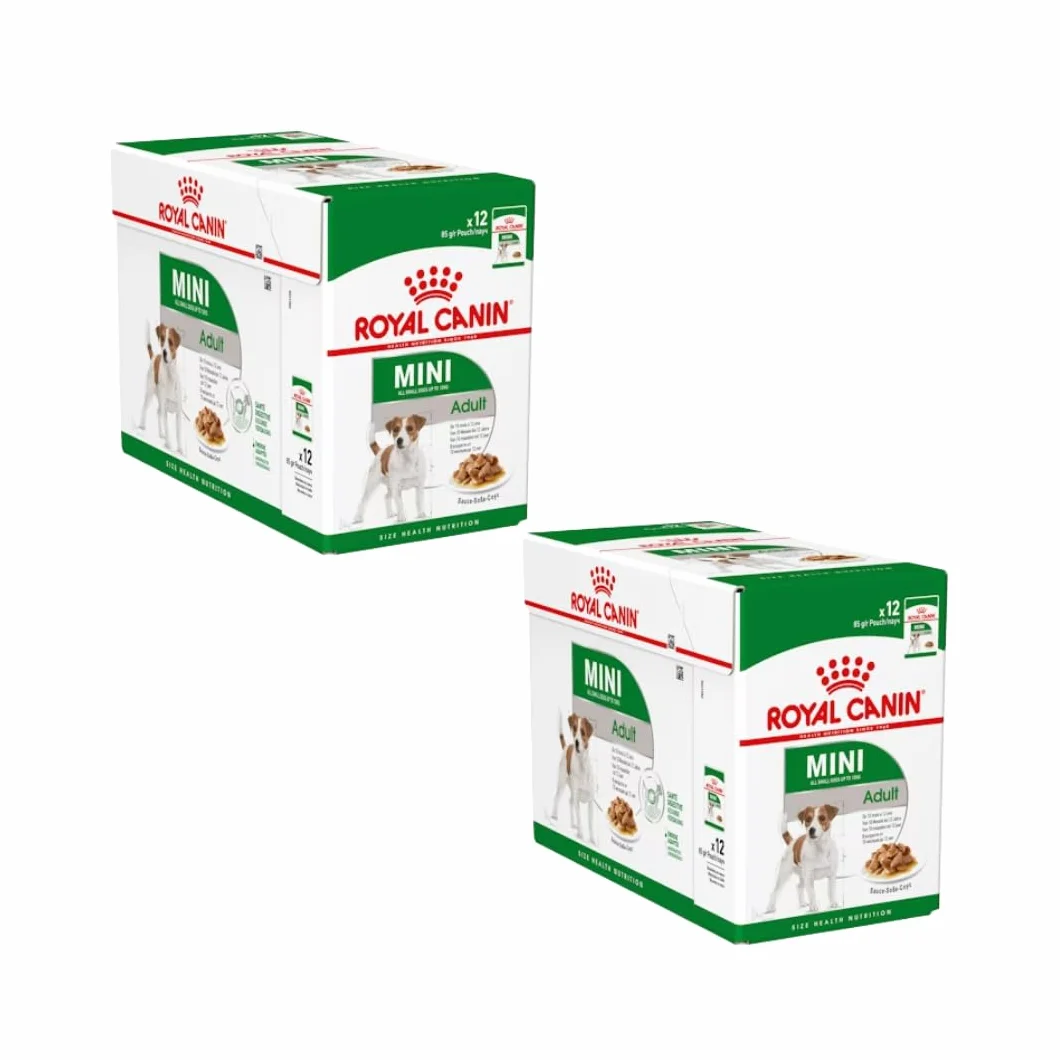 Royal Canin Mini Adult in Sauce | Podwójne opakowanie | 2 x 12 x 85 g | Mokra karma dla małych, dorosłych psów (od 1 do 10 kg) | Od 10 miesięcy do 12 lat | Dostosowana zawartość energii