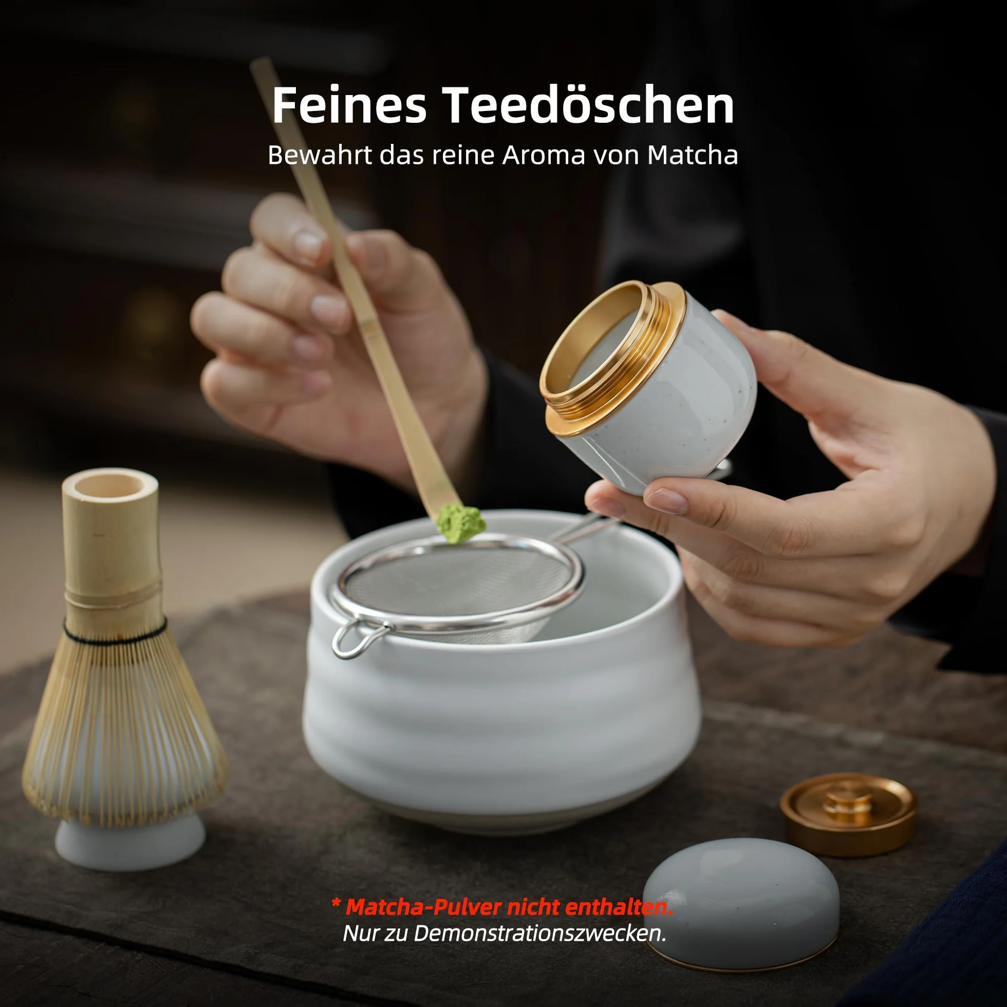 TEANAGOO Ceramic Matcha Jar | Przenośny pojemnik 2,8 uncji / 82,8 ml zapewniającą świeżość, idealny na 18 g proszku Matcha, przyjazny w podróży i kompaktowy design, X3, Lt.grey