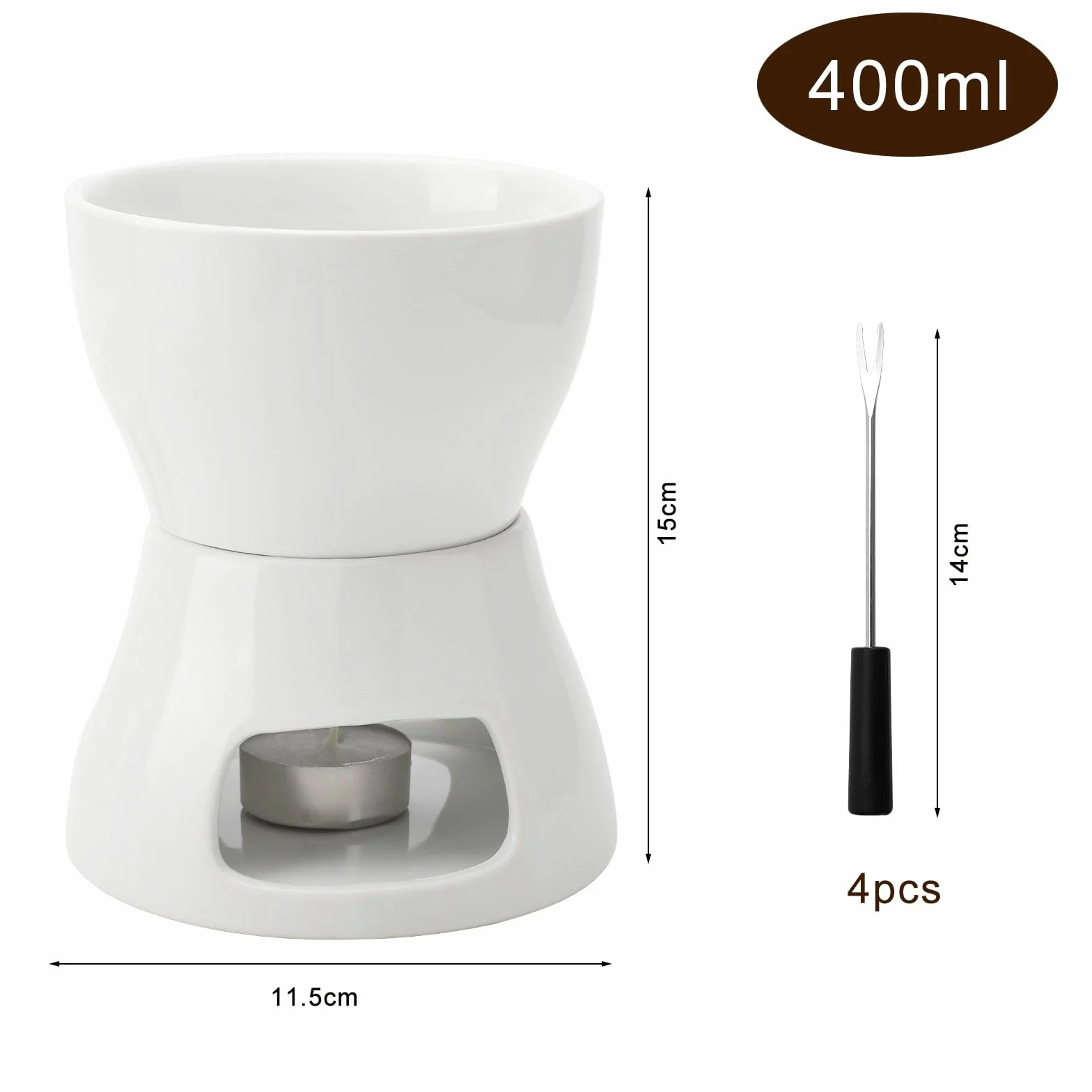 DAWRIS Ceramiczny zestaw do fondue czekoladowego Fondue czekolada Czekoladowe fondue, Miska ceramiczna z uchwytem na świeczkę i 4 widelcami, Czekoladowy zestaw do fondue do czekolady sera fondue