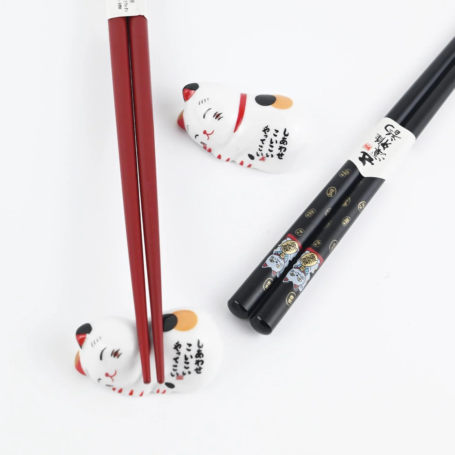 Zestaw 2 par pałeczek do sushi, kot panda, chińskie, japońskie, koreańskie, drewniane, pałeczki do jedzenia, można myć w zmywarce, z ceramiczną podkładką Cat Panda (kot)