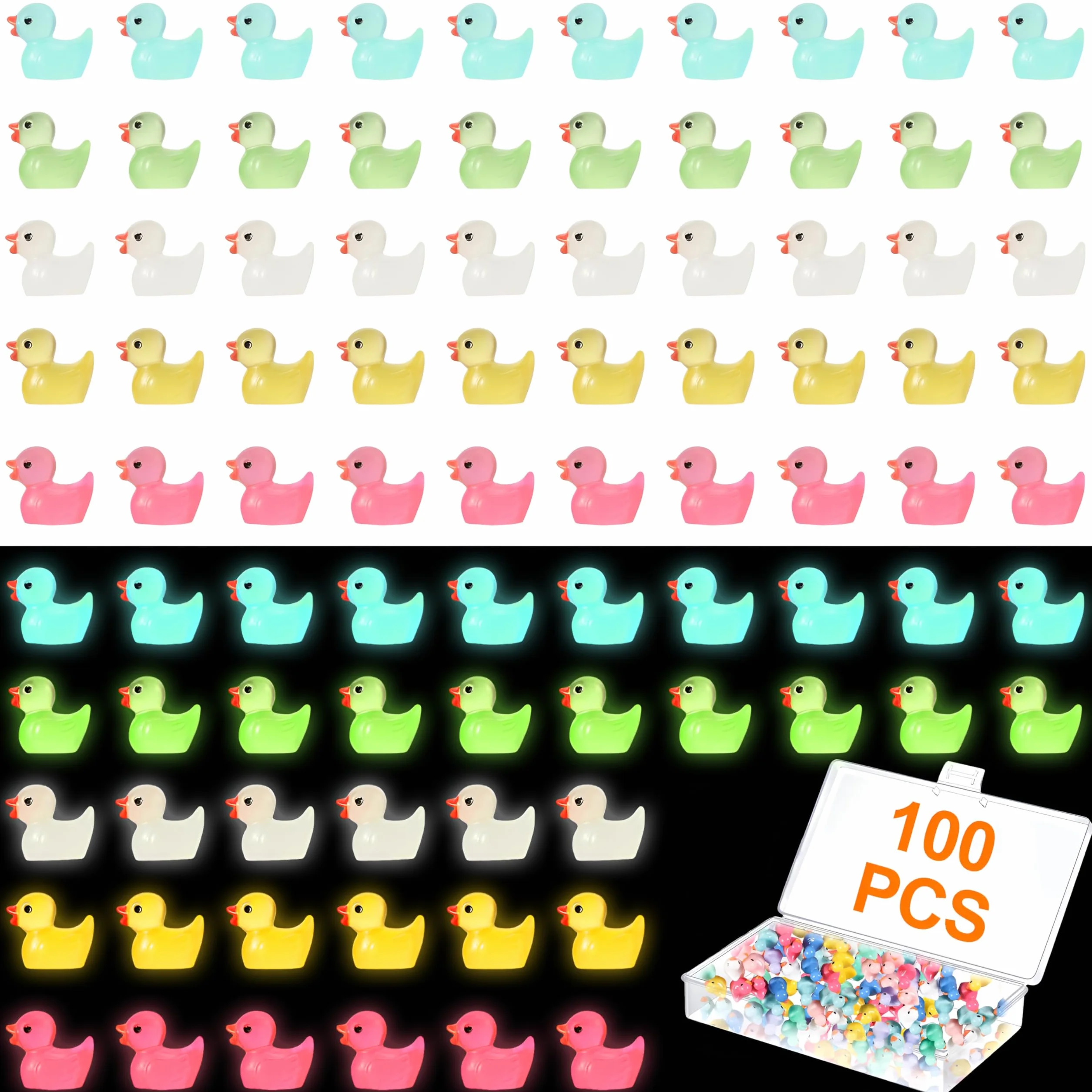 Mini Kaczki z Żywicy Świecące Figurki do Akwarium 100 Sztuk