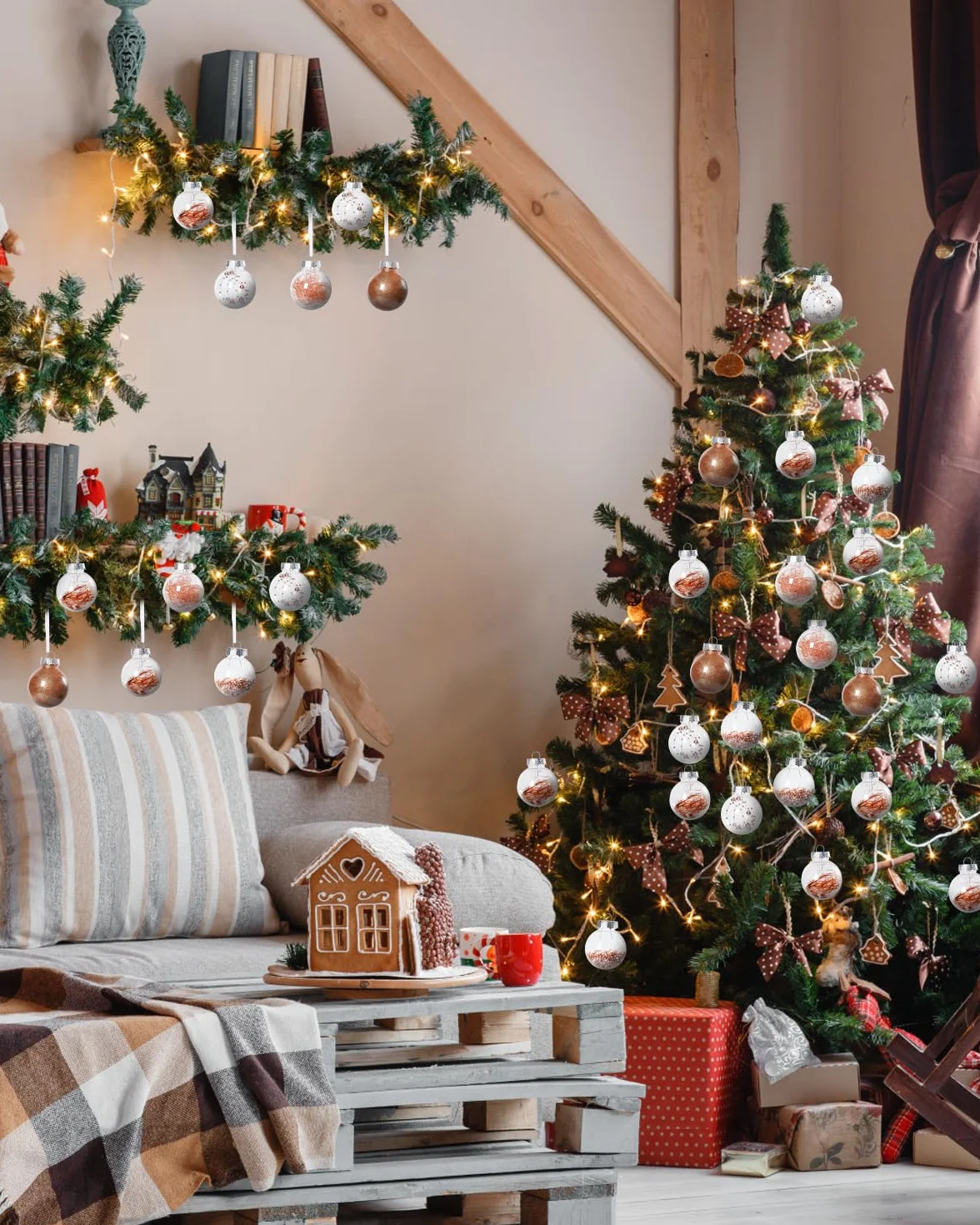 30 sztuk bombek choinkowych z tworzywa sztucznego, 6 cm, ornamenty na choinkę w kolorze różowego złota, ozdoby choinkowe z zawieszką, odporne na pękanie, wielokrotnego użytku