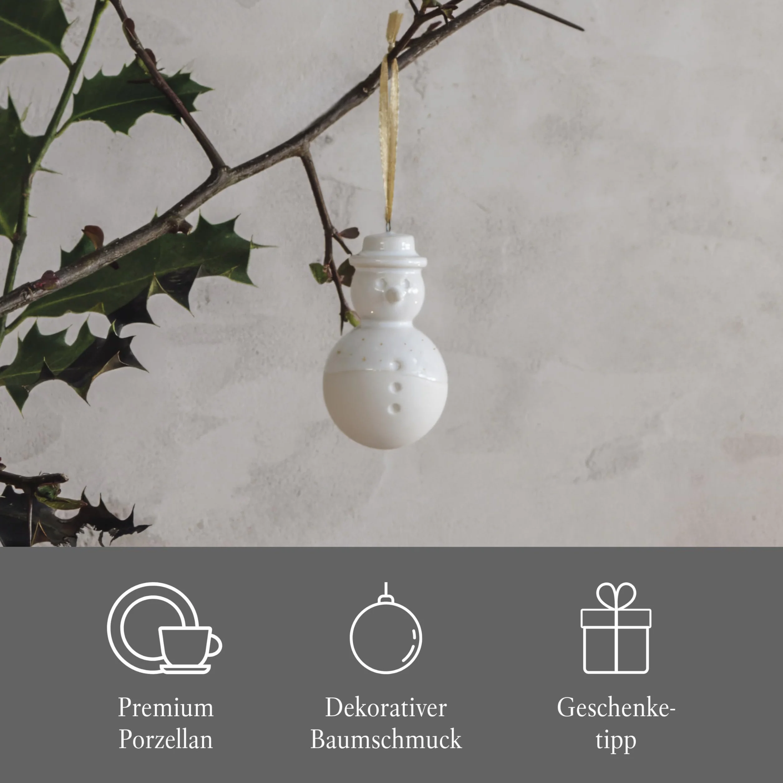 like. by Villeroy & Boch – Winter Glow ozdoba bałwanek, dekoracja świąteczna z porcelany Premium, ozdoba choinkowa, 4,5 x 4,5 x 8 cm