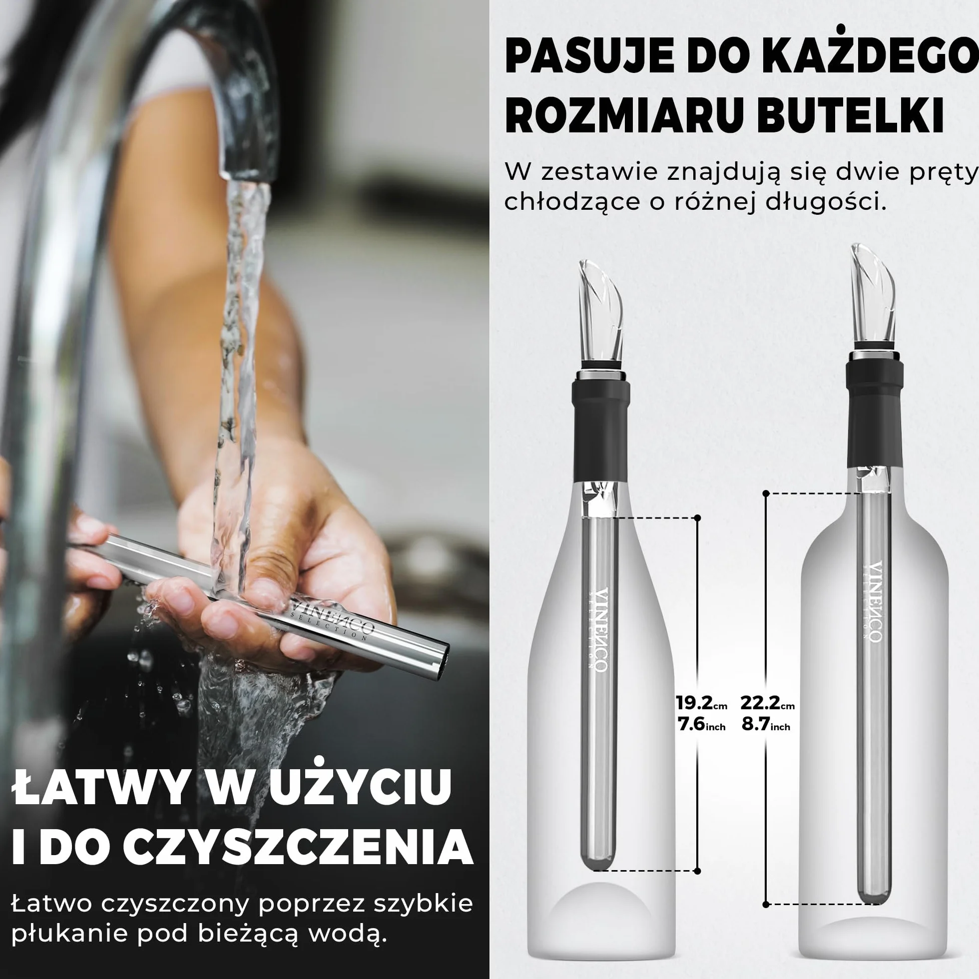 VINENCO Zestaw chłodzący do wina, zestaw chłodzący do butelek + dekanter 3 w 1 Premium akcesoria do chłodzenia wina: stal szlachetna lodówka do wina + napowietrzacz dekantacyjny + nalewak | prezent do