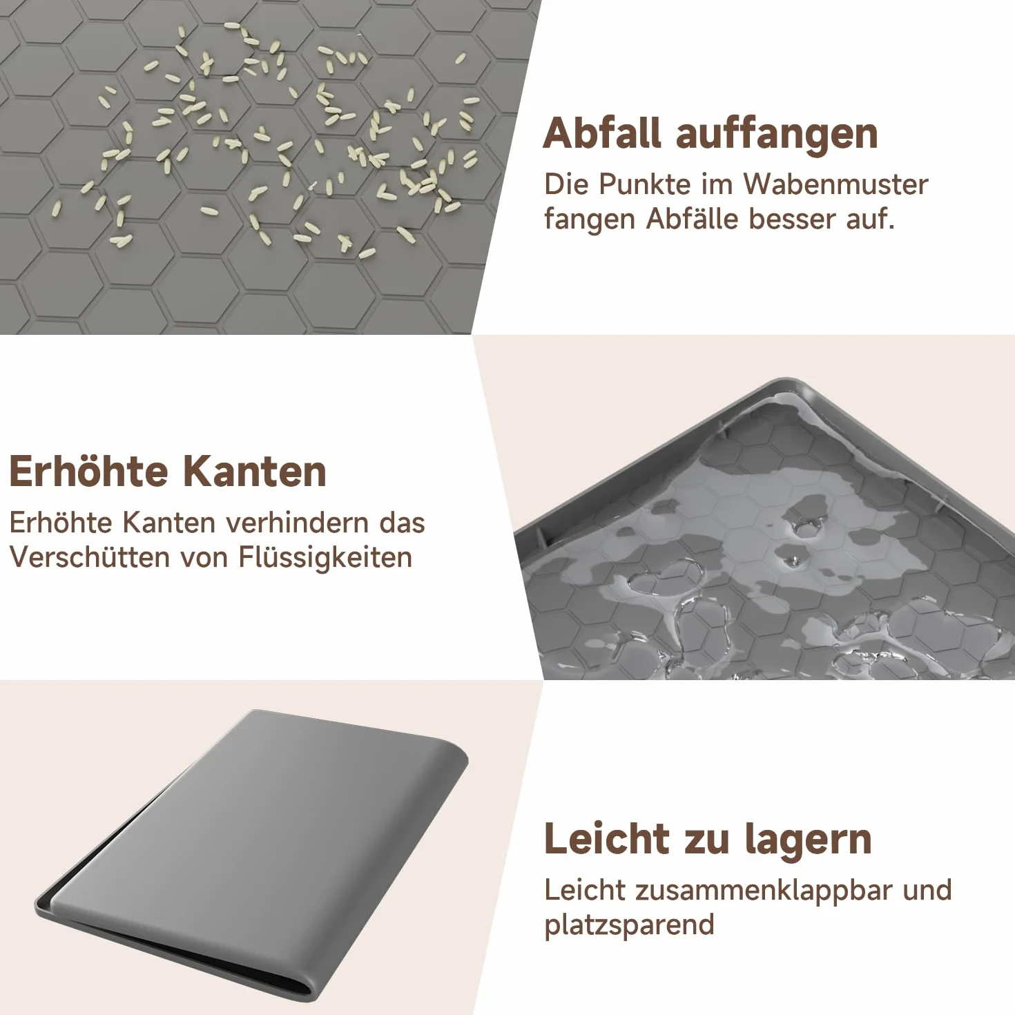 Duża Mata do Kuwety dla kota 80 x 56 cm, Mata do Kuwety dla Kota Wykonana z Silikonu Dopuszczonego do Kontaktu z żywnością, Wodoodporna, Odporna na Mocz, Antypoślizgowa– Szara
