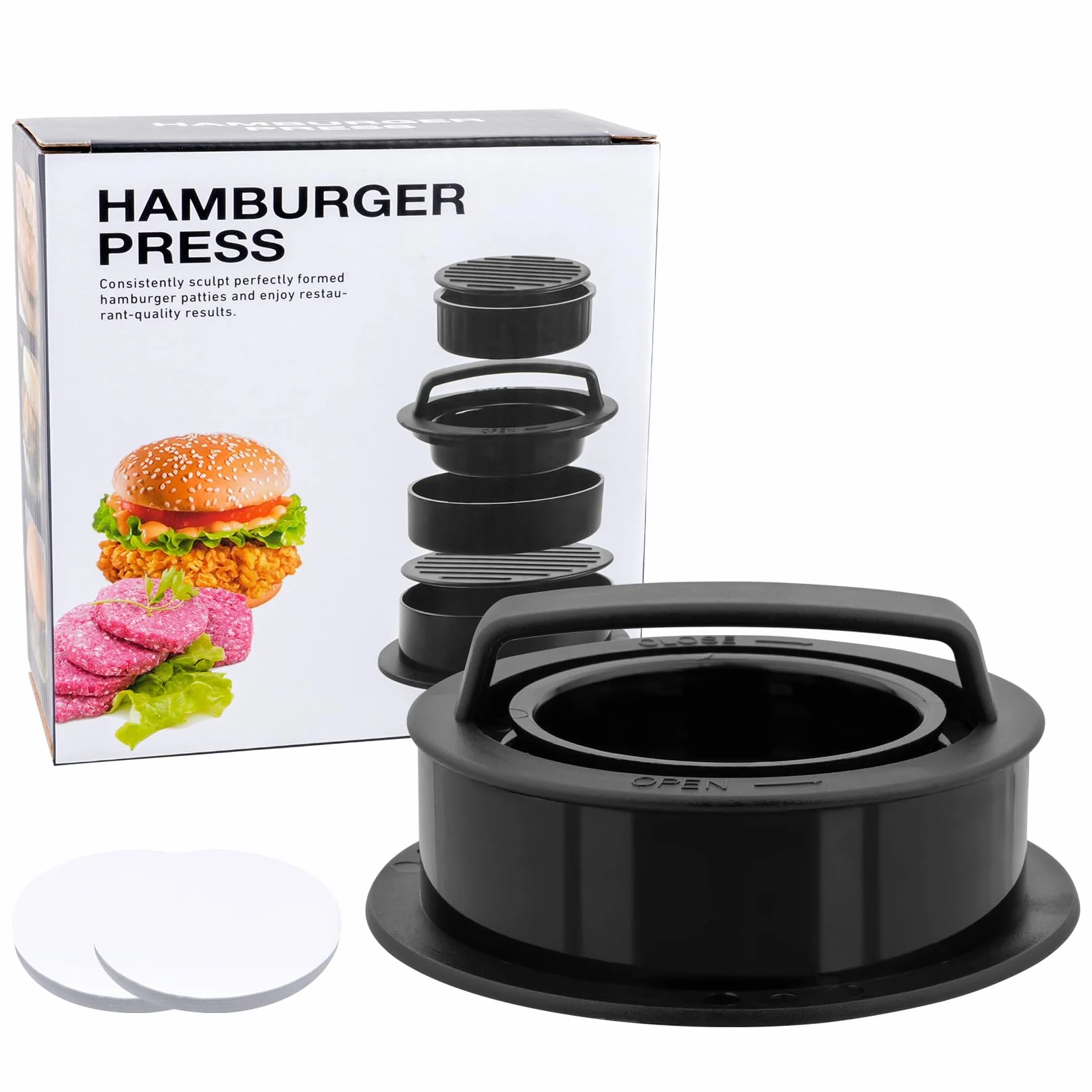 Zestaw prasy do hamburgerów 3w1, prasa do hamburgerów, maszynka do hamburgerów, formierka do bułeczek burgerowych, prasa do bułeczek, maszynka do bułeczek burgerowych na bułki burgerowe