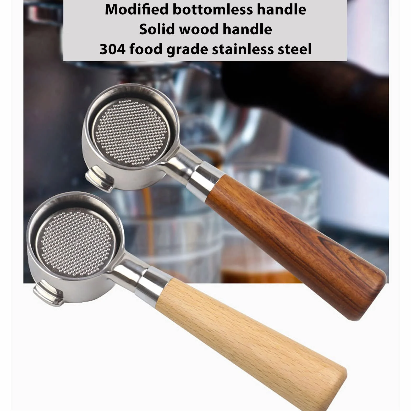Uchwyt filtra 51 mm, 2 uszy, bez dna, bez dna, uchwyt filtra do kawy z uchwytem, ze stali nierdzewnej, bez dna, do ekspresów do kawy Delonghi EC0310 i ekspresów do kawy (C1