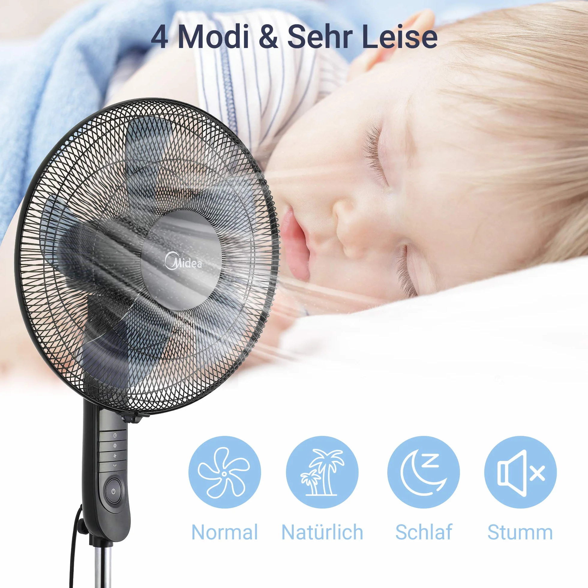 Midea FS40-15FR Wentylator Stojący, 55 W, Czarny
