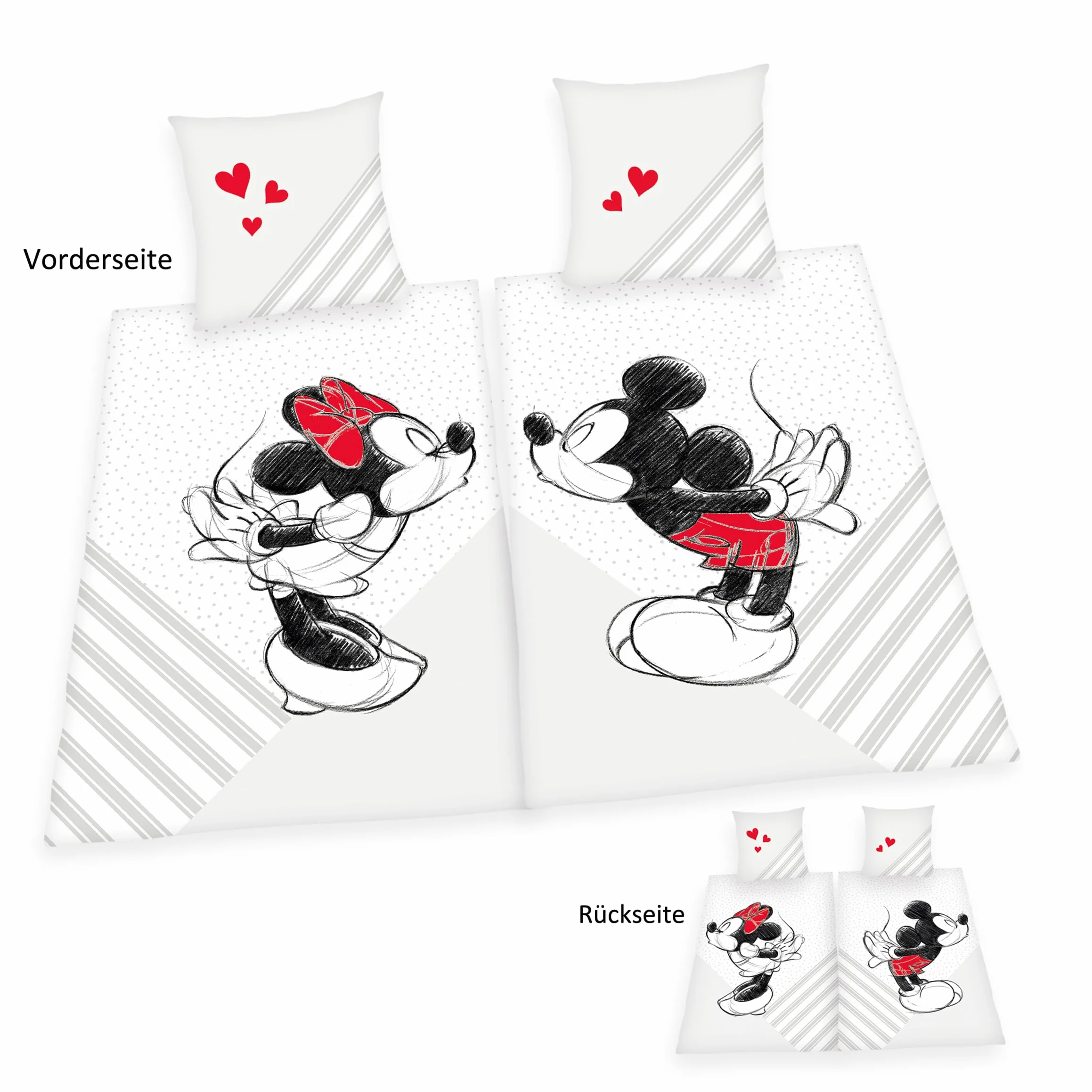 Herding Mickey & Minnie Mouse Pościel dla partnerów, Disney, 2 x poszewka na poduszkę ok. 70 x 90 cm, 2 x poszwa na kołdrę 140 x 200 cm, z lekko poruszającym się zamkiem błyskawicznym, 100%