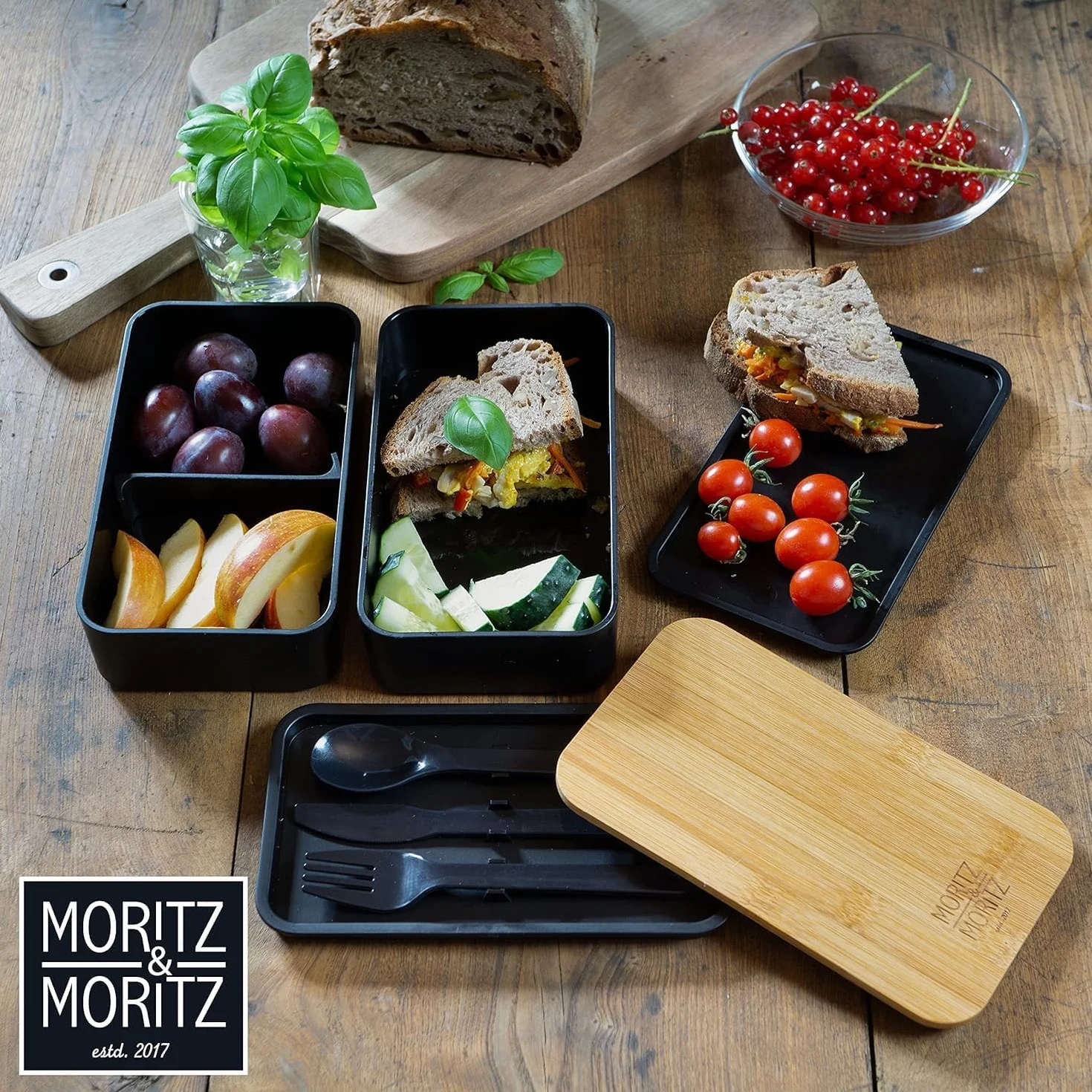 Moritz & Moritz Bento Box japoński – idealne pudełko na lunch dla dorosłych i dzieci – pudełko na kanapki z przegródkami – idealne do pracy, szkoły i w podróży
