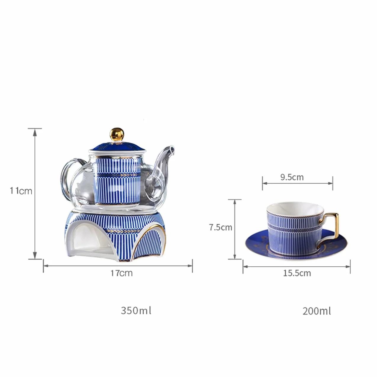 Zestaw do herbaty z porcelany kostnej z metalowym uchwytem, herbata kwiatowa, herbata owocowa, popołudniowa herbata, porcelanowe zestawy ze szklanym czajnikiem i podgrzewaczem, prezenty dla miłośnika