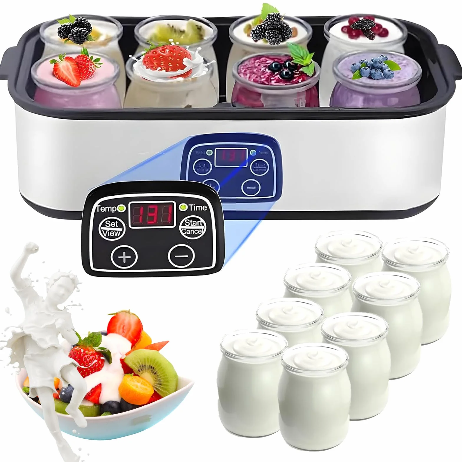 Ultimate Yogurt Maker, 1400 ml automatyczna maszyna do robienia jogurtu z 8 szklanymi słoikami, regulowana temperatura i kontrola czasu, probiotyczne jogurtownice do kuchni i domu