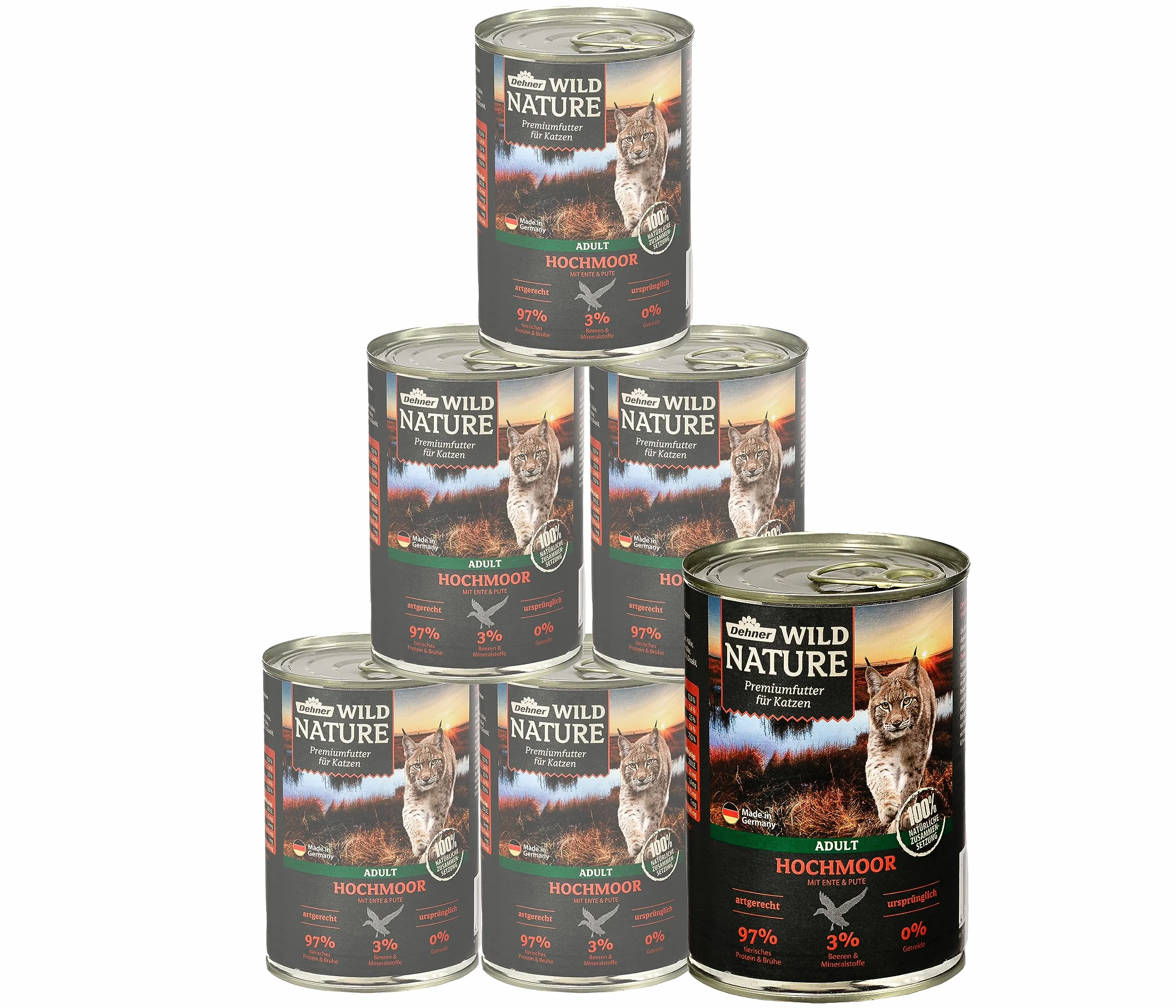 Dehner Wild Nature Karma dla kotów dorosłych, kogut, kaczka/indyk, 6 x 400 g (2,4 kg)