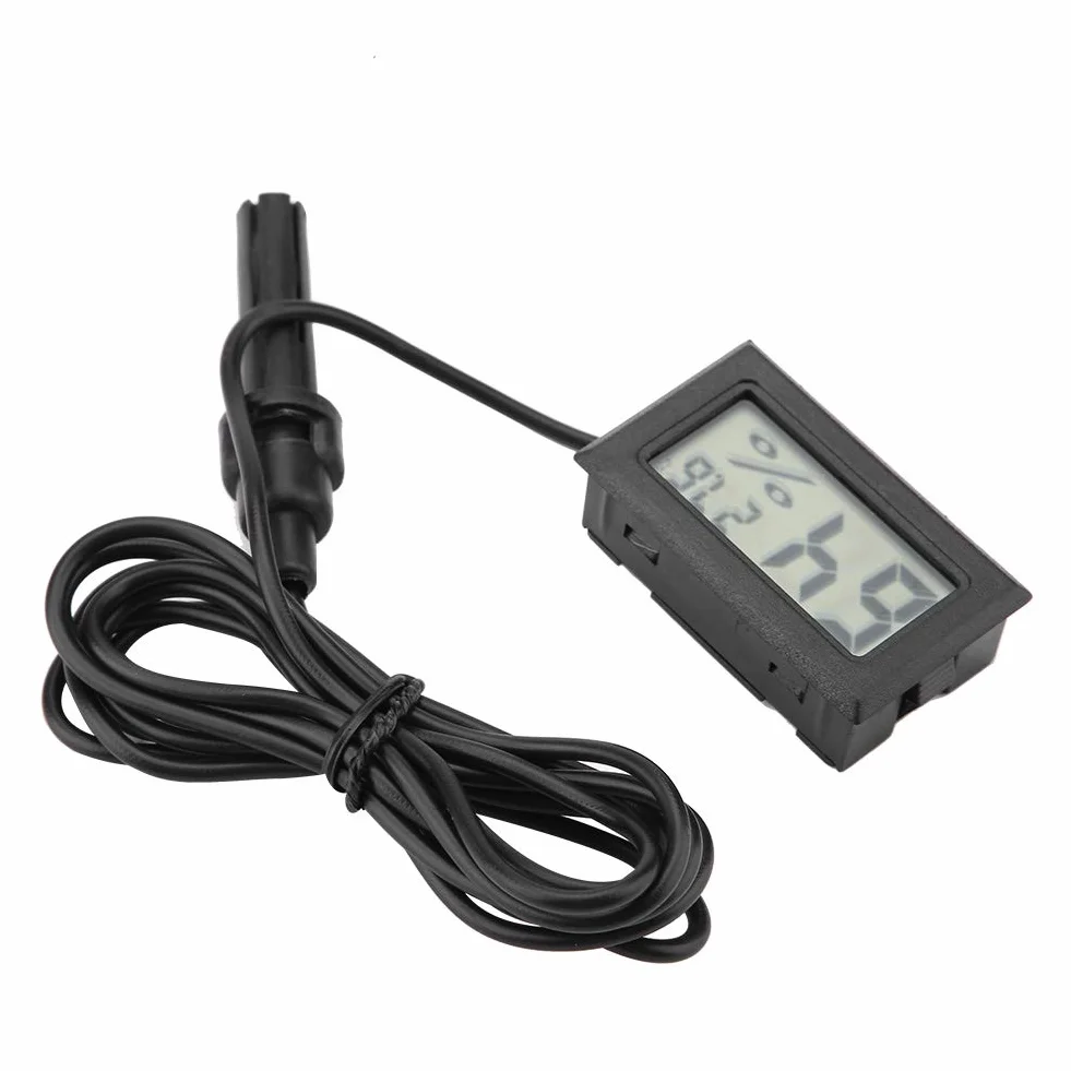 Mini termometr higrometr wbudowany cyfrowy miernik temperatury i wilgotności LCD z zewnętrzną sondą do inkubatora nasiadka akwarium dla gadów (-50°C ~ 70°C)