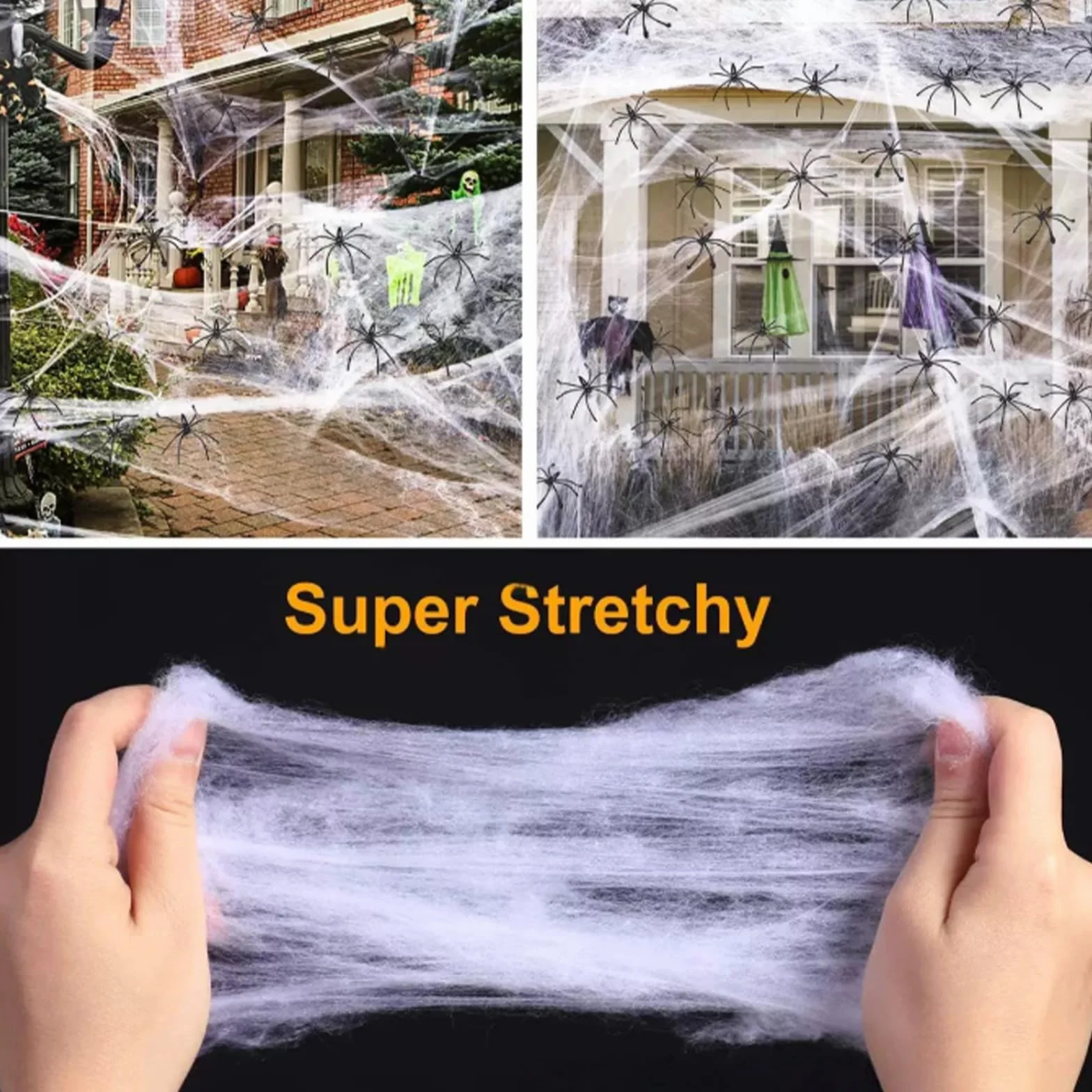 GWAWG Halloween pajęczyna 120 g, straszna dekoracja z 40 plastikowymi pająkami do domu, ogrodu lub na imprezę, dekoracja halloweenowa, pokrycie 40m²