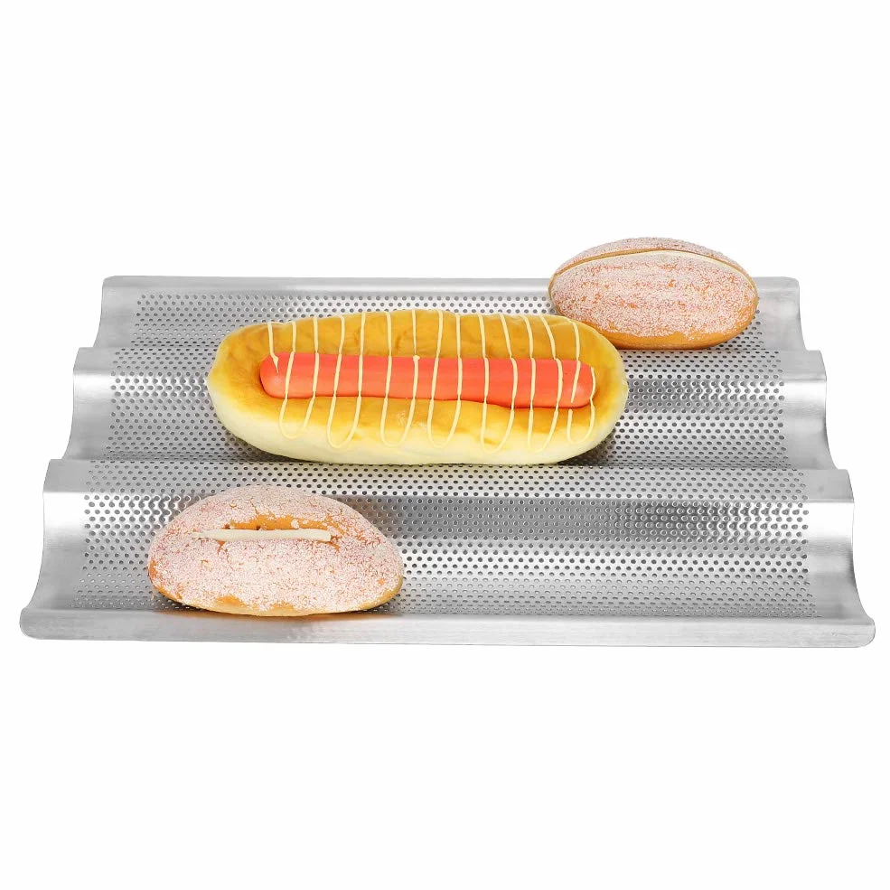 Fdit Forma do Bagietek ze Stali Nierdzewnej, 3-komorowa Forma do Chleba Francuskiego z Otworami Spustowymi, Blacha Pieczenia ze Stali Nierdzewnej 430 Domowych Bagietek i Chleba