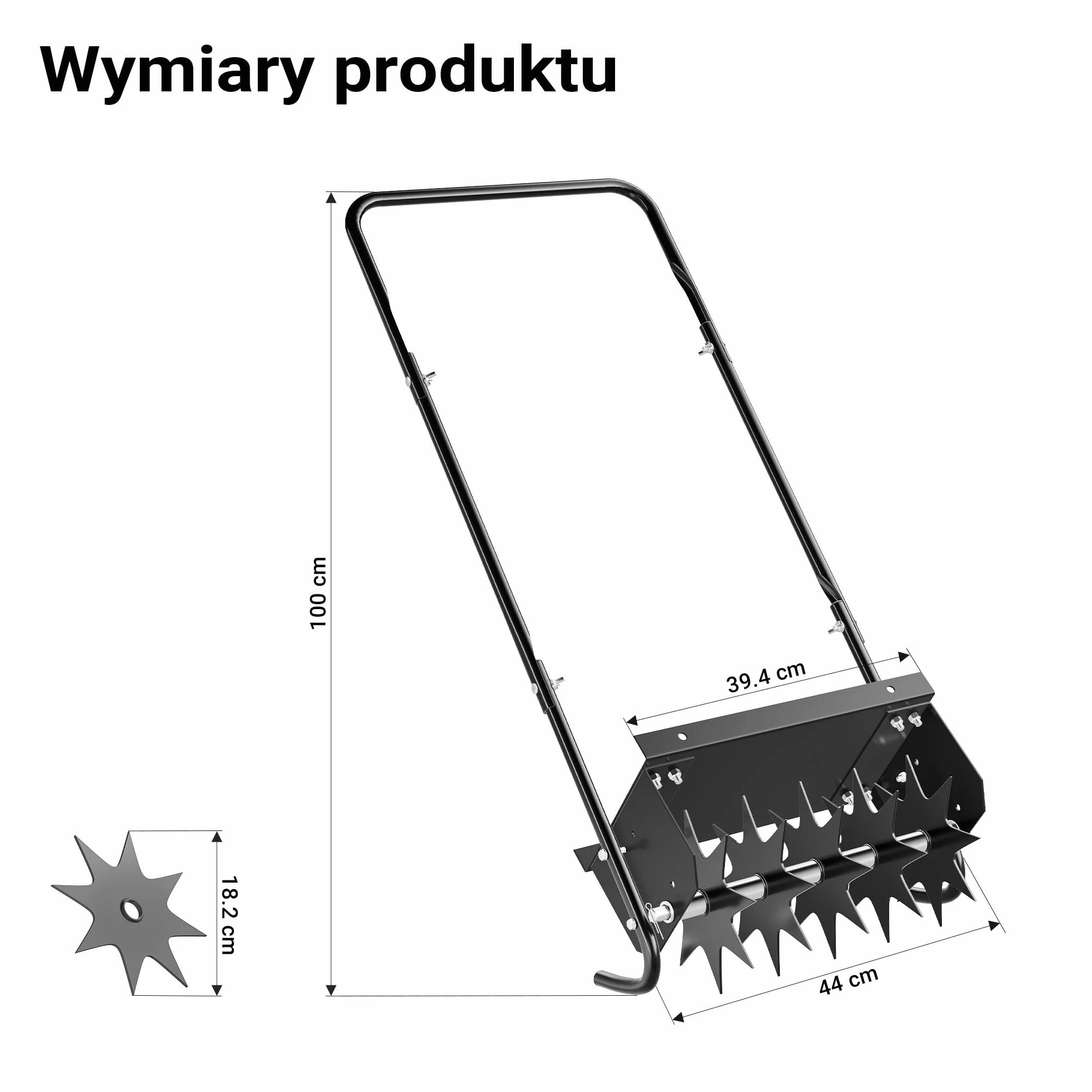 Wiltec Wertykulator do trawnika o szerokości roboczej 40 cm i głębokości 6,4 cm, czarny aerator ręczny z 5 stalowymi tarczami kolczastymi do napowietrzania