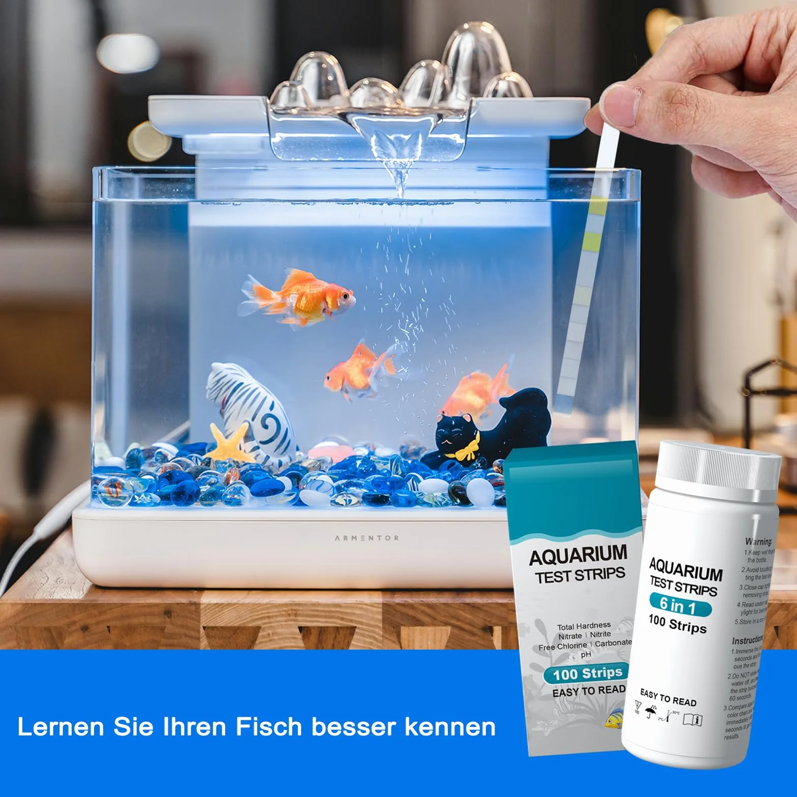 Paski testowe do akwarium 6w1, 100 sztuk, test pH, azotan, chlor, twardość węglanowa, woda słodka i słona