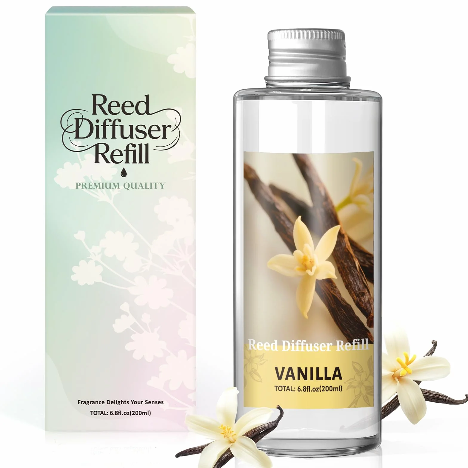 SCENTORINI Wkład do dyfuzora zapachowego Wanilia, 200ML Aromatyczny środek odświeżający do domu, Pałeczki zapachowe do sypialni, łazienki, biura i dekoracji wnętrz