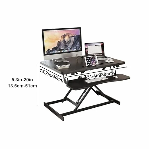 Biurko do pracy na stojąco z regulacją wysokości, ergonomiczne, stojące, z tacą na klawiaturę, stacja robocza na laptopa, do domowego biura