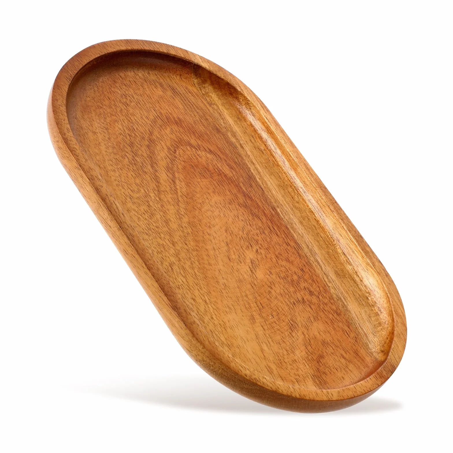 Owalna drewniana taca do serwowania, 19 x 10,5 cm, drewniana taca, mała taca drewniana z drewna akacjowego, talerz drewniany, dekoracyjna taca, mała taca drewniana do domu, hotelu
