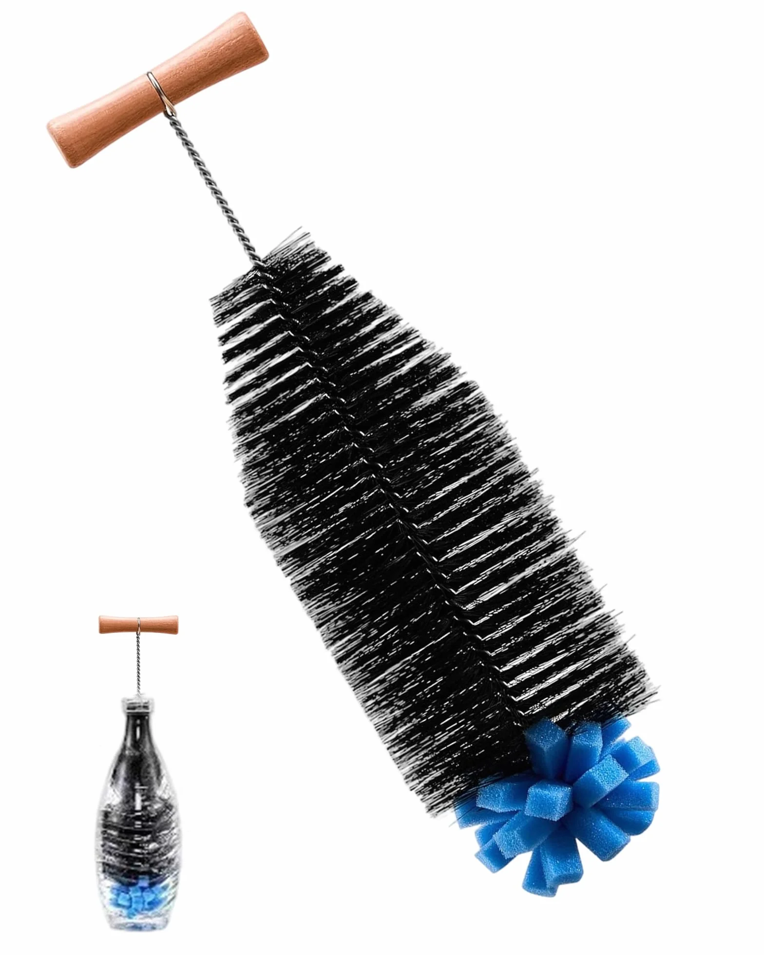 Szczoteczka do butelek 33 cm Wielofunkcyjny antypoślizgowy ergonomiczny drewniany uchwyt nadaje się do czyszczenia szklanek na wodę, butelek, butelek wina i innych pojemników