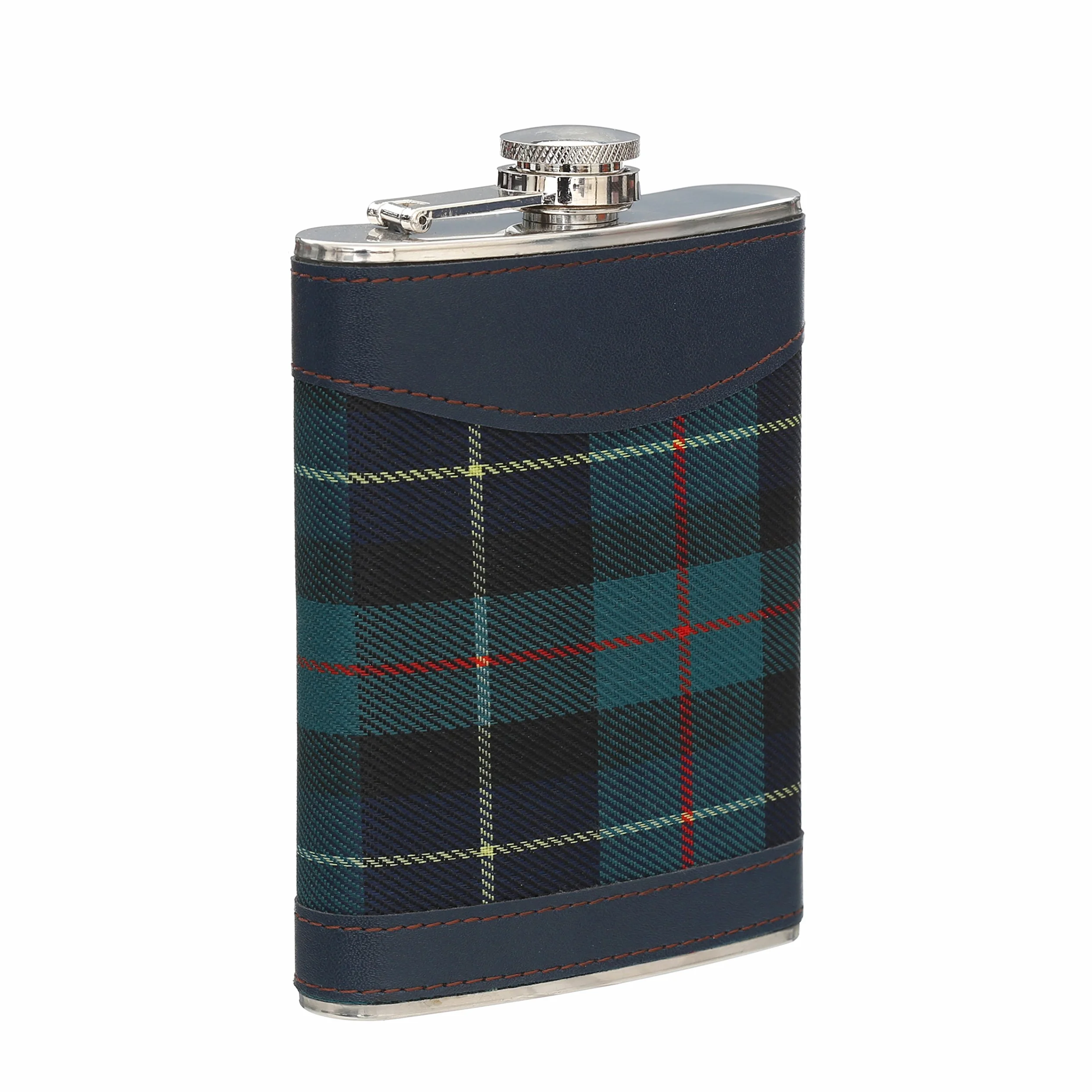 Piersiówka do domu wewnątrz i na zewnątrz, 226 g, stal nierdzewna/zielony tartan