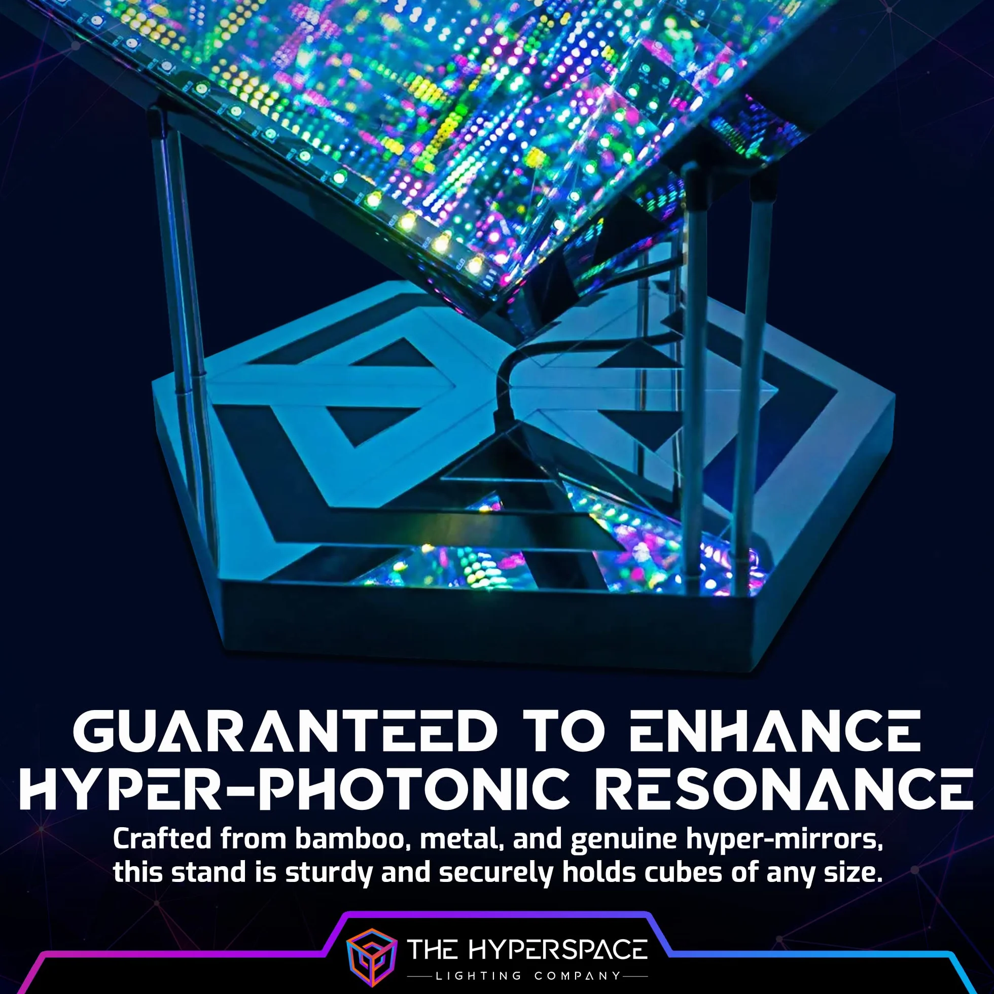 HyperStand do lampy LED HyperCube Infinity Cube – stojak ekspozycyjny 12,5 cala z solidną bambusową podstawą, metalowe pręty ze stali nierdzewnej i laserowo wygrawerowane akrylowe hiperlustro – pasuje