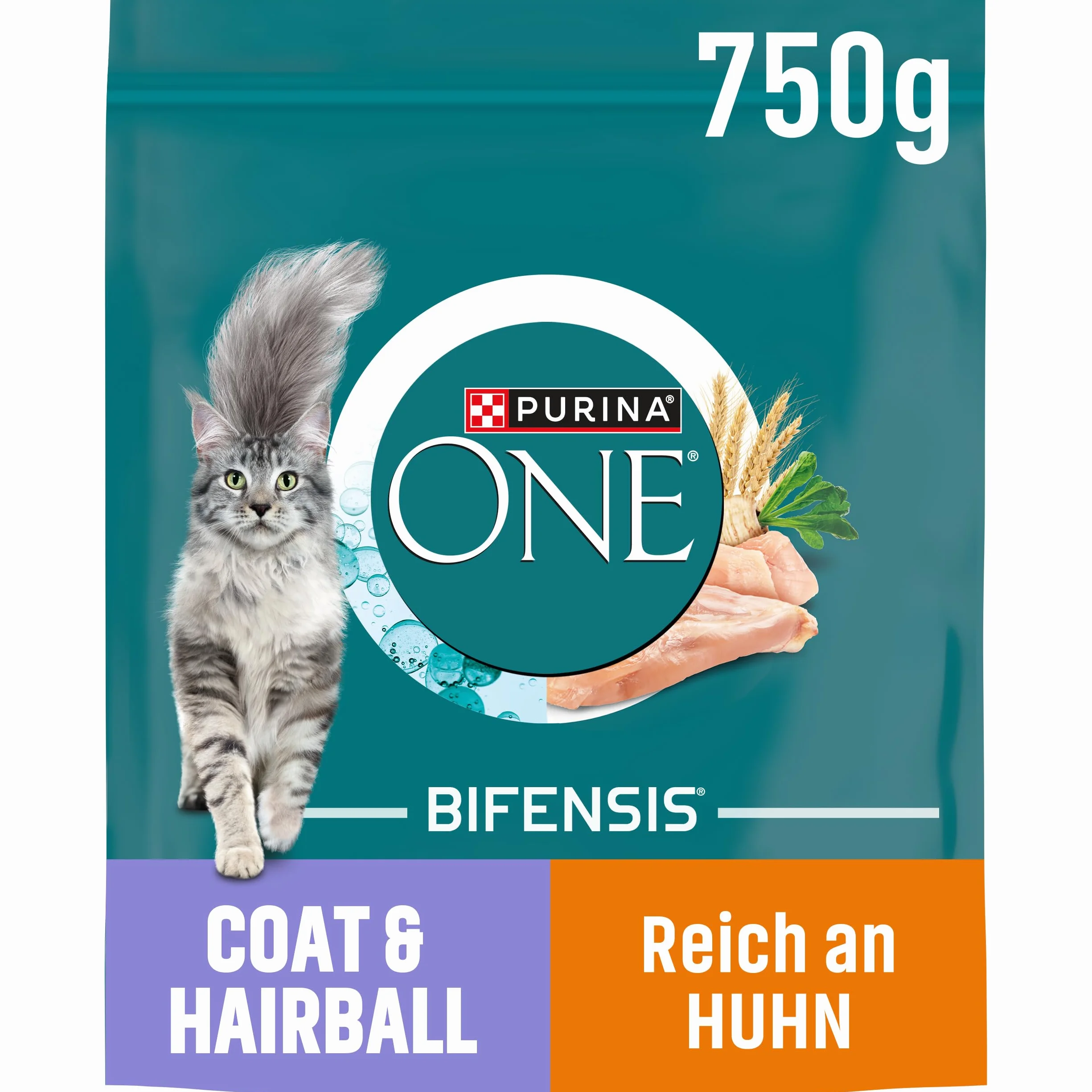 ONE BIFENSIS Coat & Hairball karma dla kotów sucha, bogata w kurczaka, 6 sztuk (6 x 750 g)