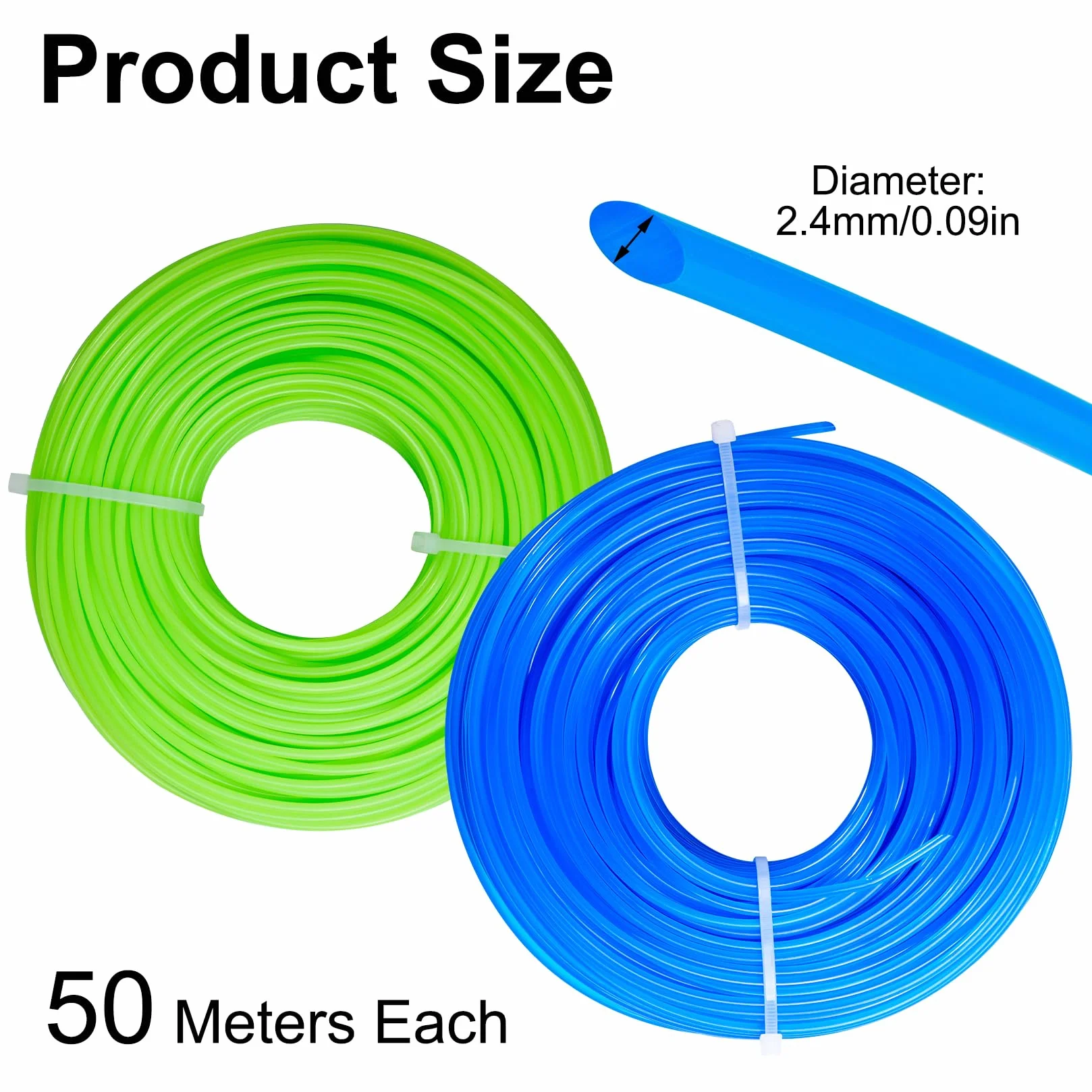 2 rolki żyłki do podkaszarki 2,4 mm, 100 m, nylonowa, żyłka do podkaszarki do trawy, żyłki ogrodowej, podkaszarki do trawy (zielona, niebieska, 50 m x 2 szt.)