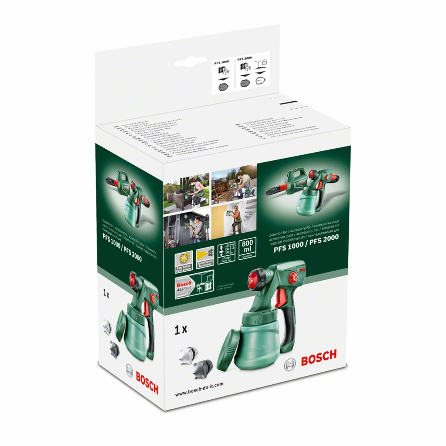 Bosch Home and Garden Pistolet Natryskowy Bosch do Systemów Malowania Natryskowych PFS 1000 i PFS 2000, Pojemność 800 ml, Opakowanie Kartooptymalne