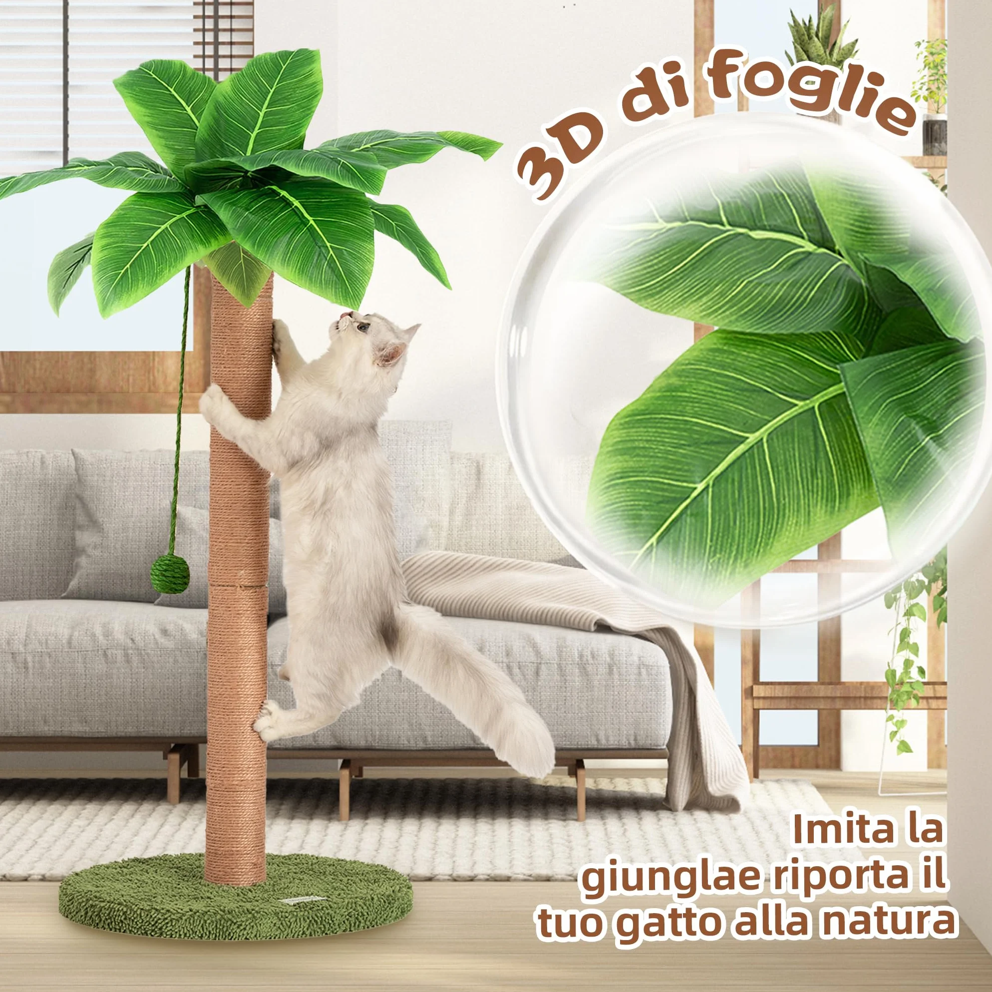 Meowoou Drapak dla kota 84 cm z liną sizalową z wiszącymi kulkami