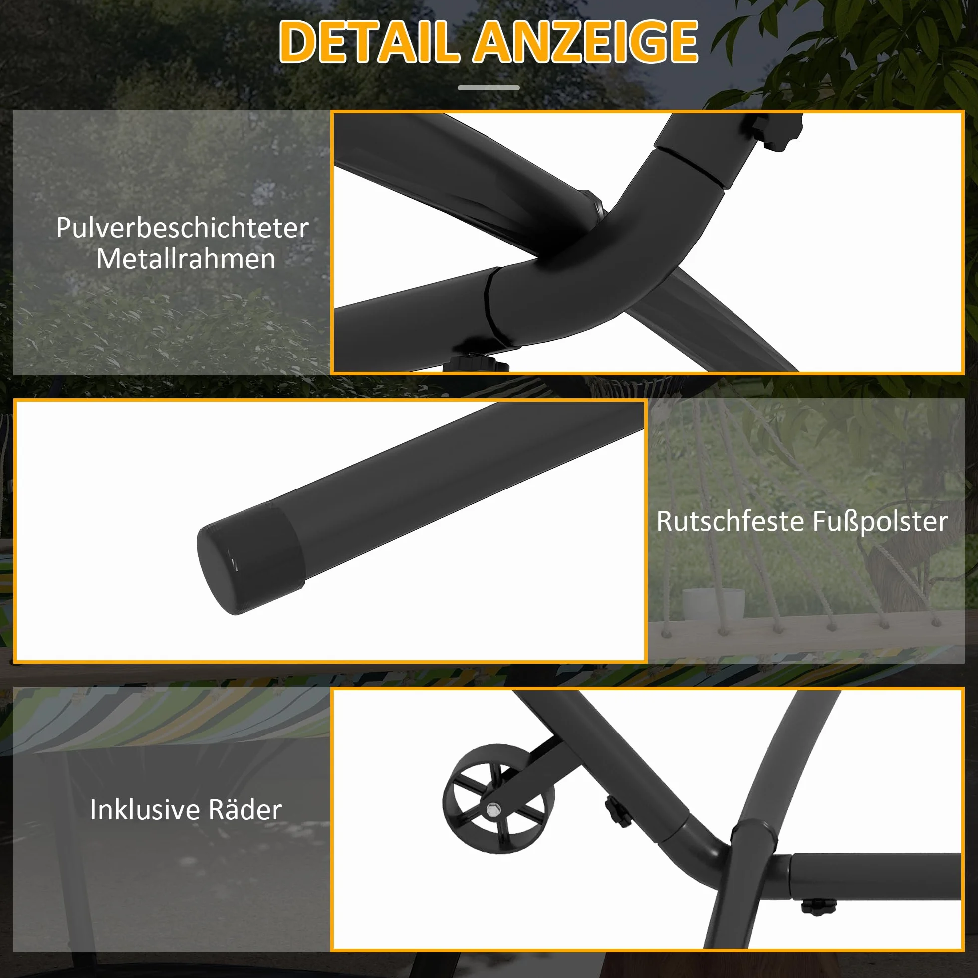 Outsunny Stelaż hamaka z kółkami, stojak do hamaka, z regulowanym haczykiem, torba do przenoszenia, obciążenie do 220 kg, stal, 290 x 120 x 115 cm