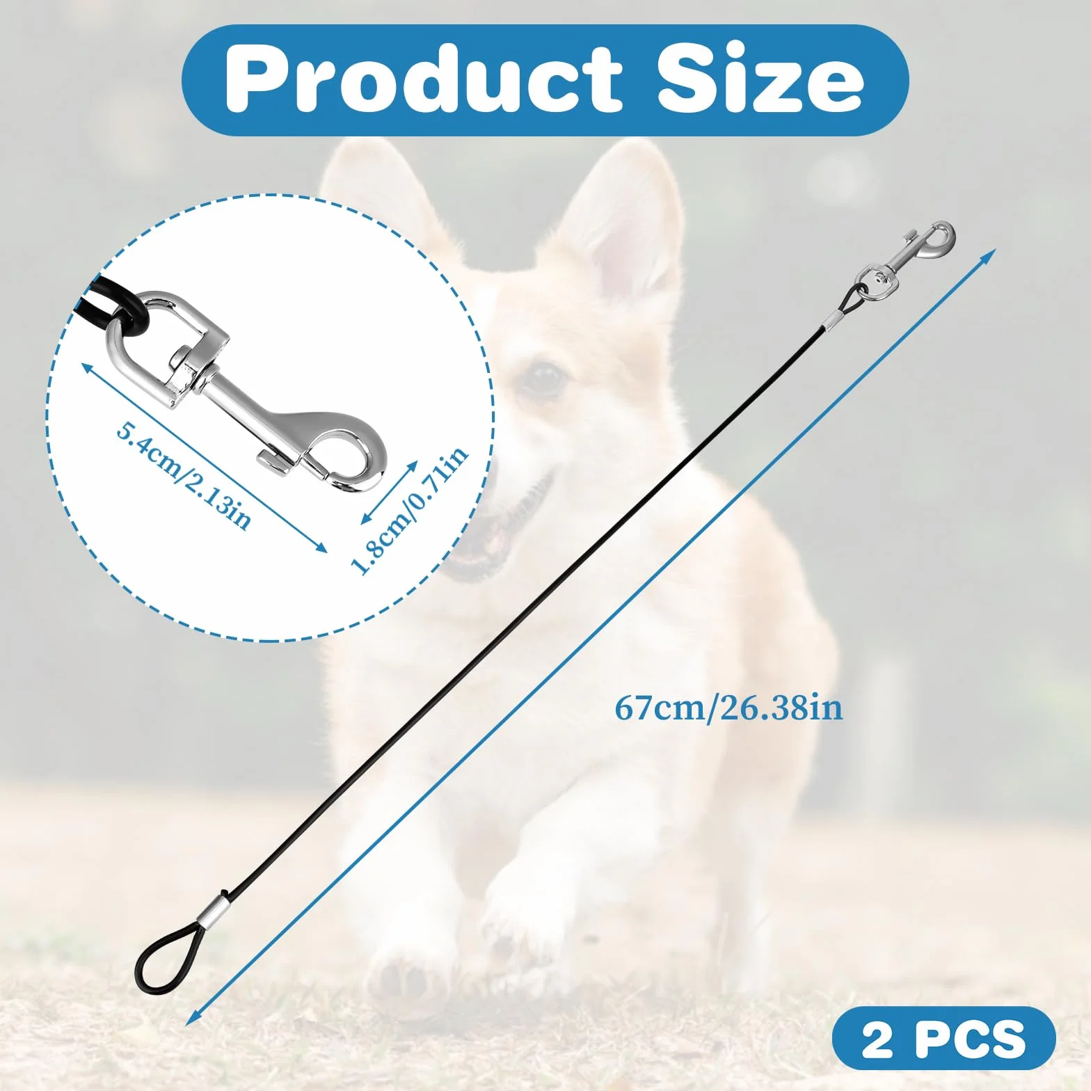 Smycz dla psa odporna na ugryzienia przedłużająca łańcuch 67 cm czarna
