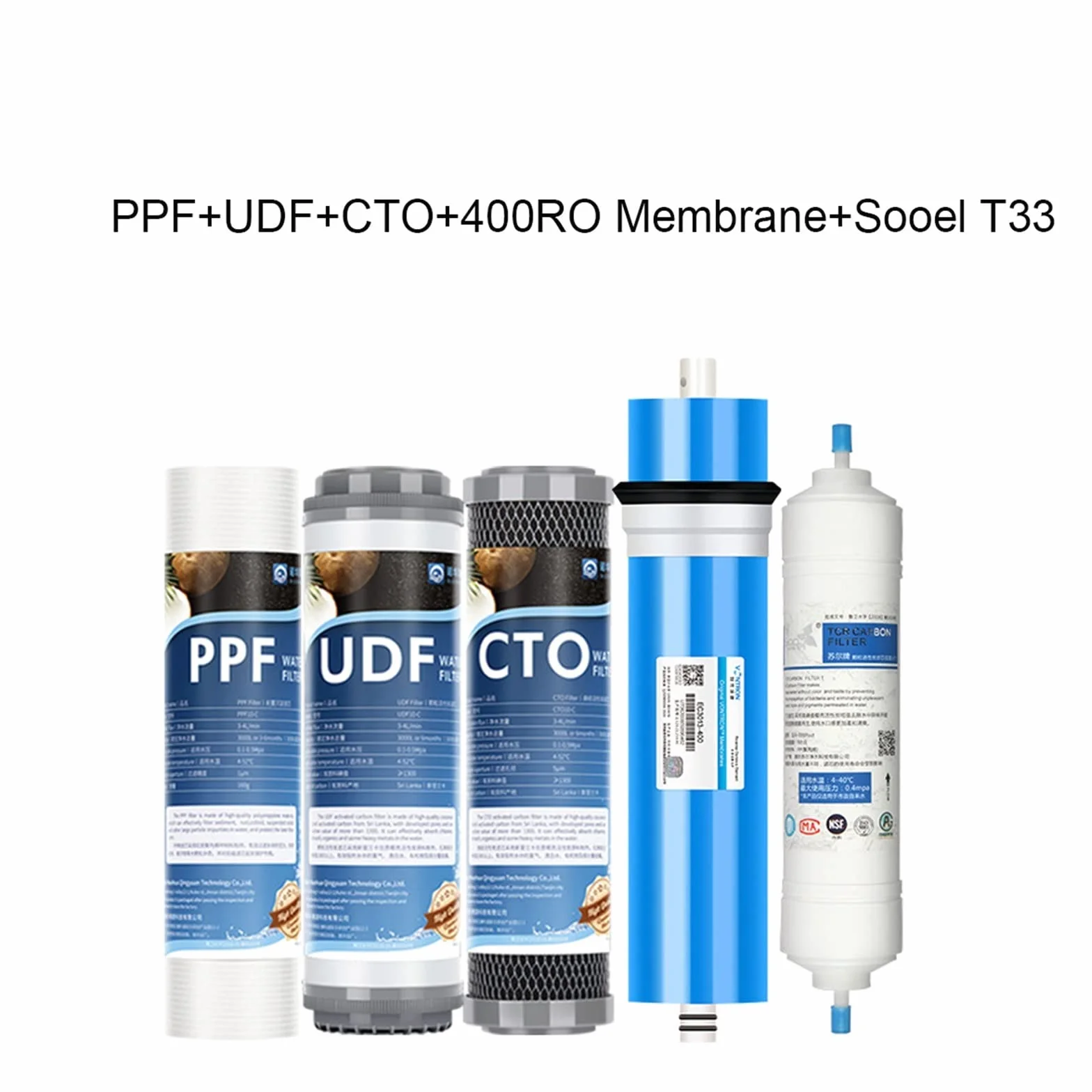 Filtr wodny Wkład filtra wody T33, bawełna PP, UDF odpowiedni do obudowy filtra wody, wkład T33, wymiana systemu membrany Ro Łatwy w instalacji i bez wycieków(Set2)