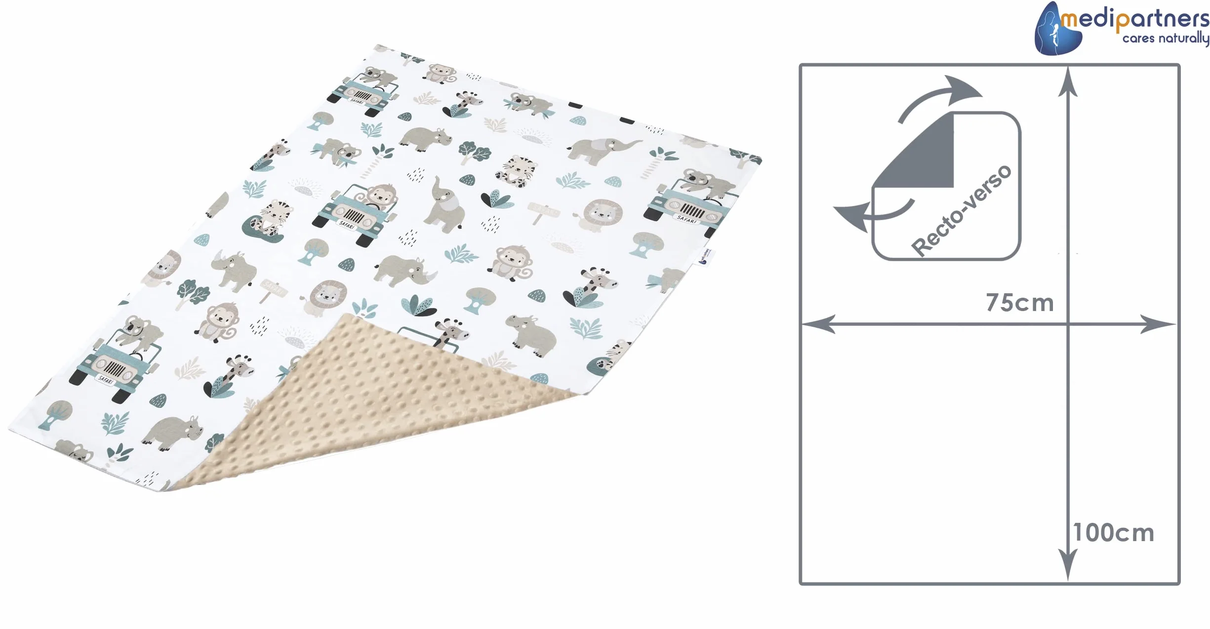 Kocyk dziecięcy 75x100cm Medi Partners Dwustronny Wielofunkcyjny Do wózków Minky Miękki Przytulny 100% Bawełna