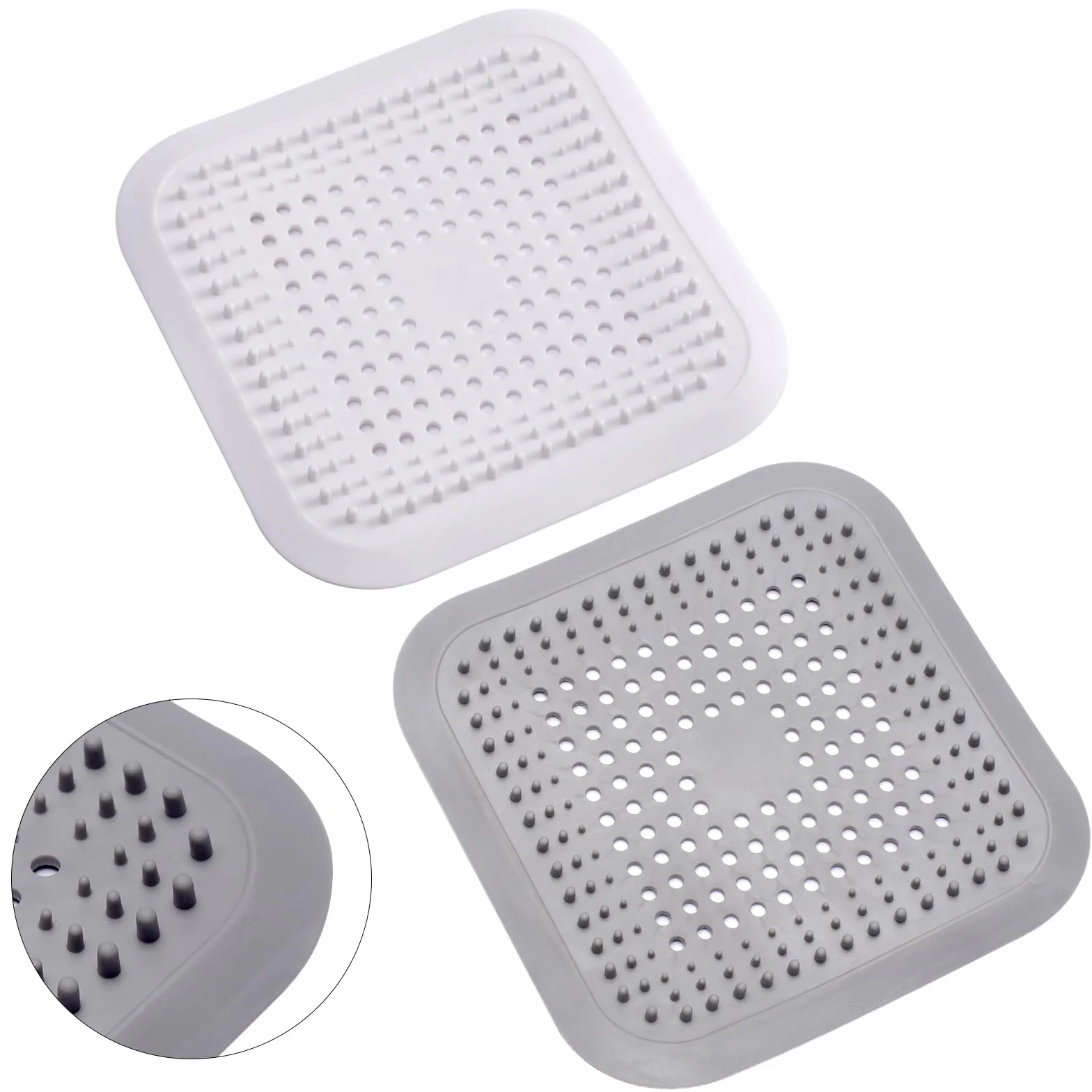 Alyvisun 2Pcs Silikon Łapacz Włosów Odpływu Prysznicowego z Przyssawką, Filtr do Włosów Ochraniacz Odpływowy, Sitko Odpływowe Uniwersalny do Łazienki, Wanny, Kuchni (Biały + Szary)