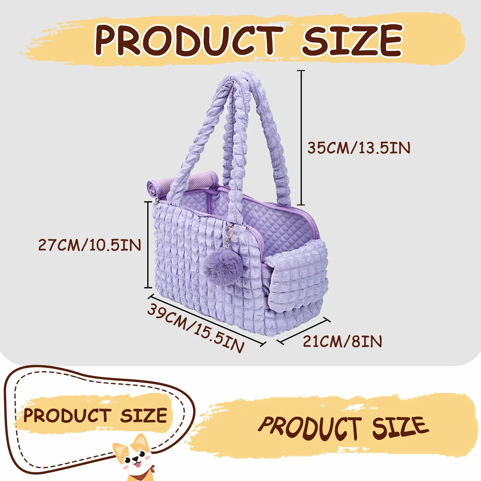 Miękkie nosidełka dla kotów, modna torba bąbelkowa, pikowana torebka z puszystą kulką i wentylowanymi zamkami siatkowymi dla szczeniaka o wadze 5 kg / kota 6,8 kg (czarna)