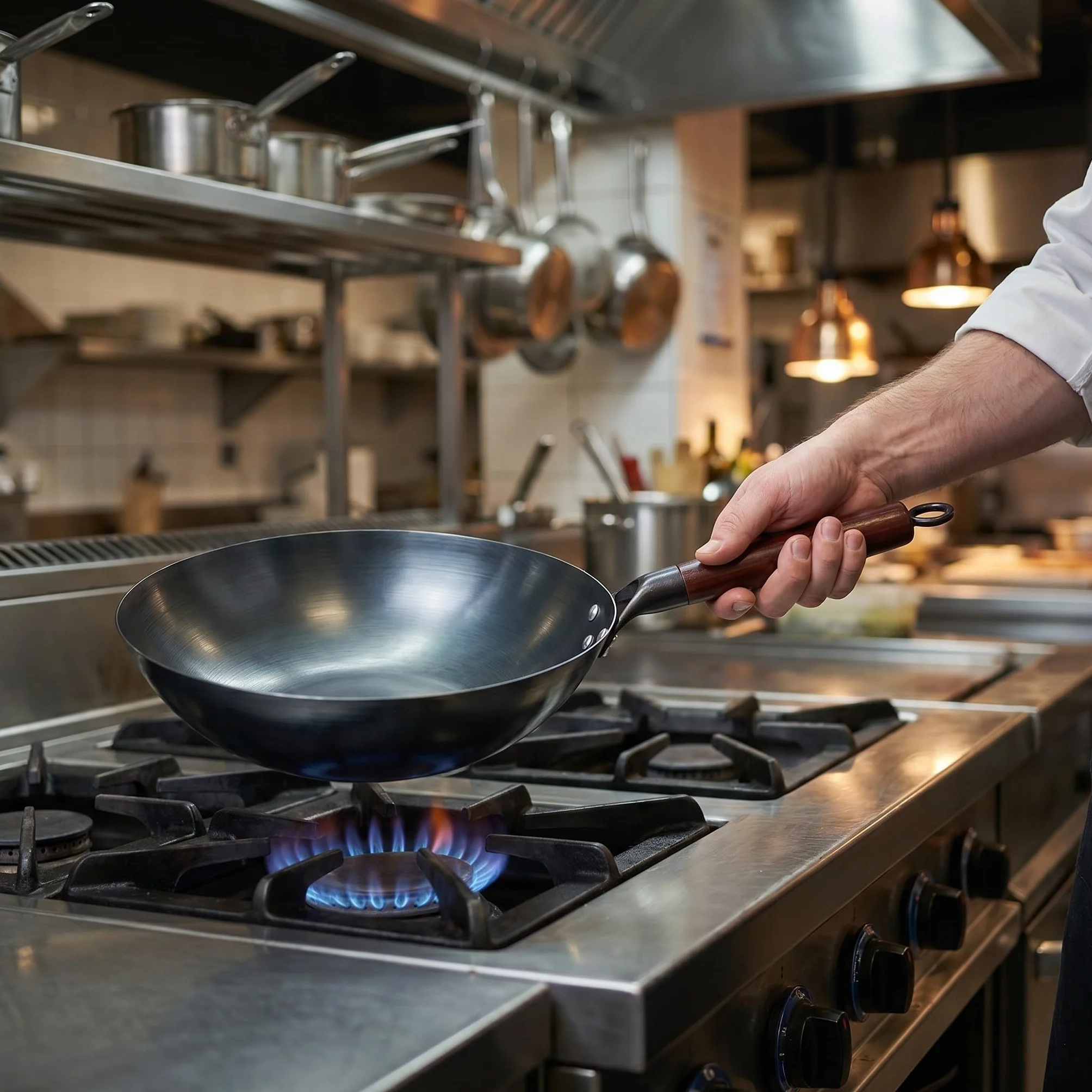 DOITOOL Niepowlekana żeliwna patelnia wok | Ręcznie robiona chińska patelnia do smażenia z pokrywką i szpatułką | Niepowlekany, wytrzymały żeliwny wok z drewnianym uchwytem do kuchenek gazowych
