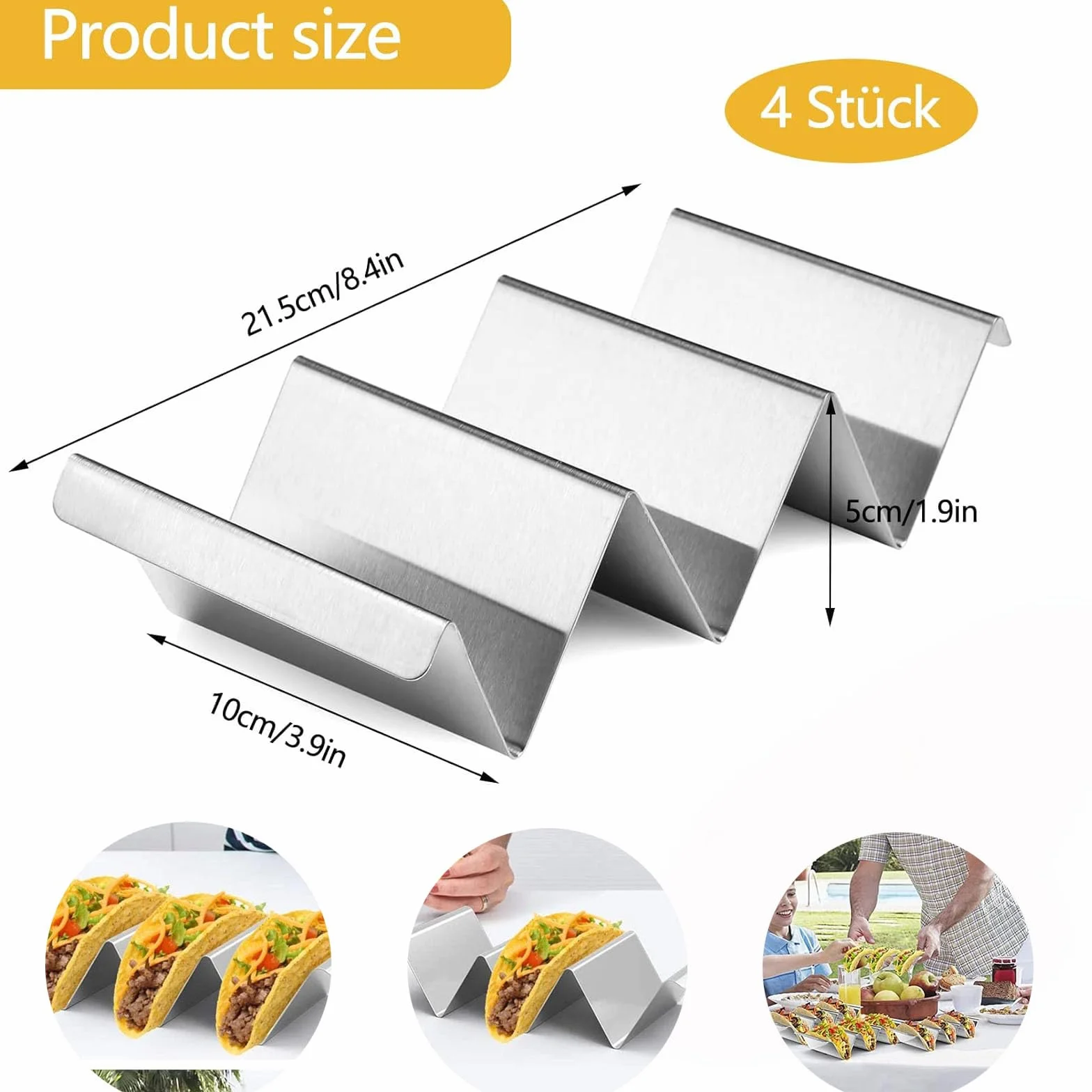 4 sztuki stojaków taco, meksykańskie stojaki do taco, ze stali nierdzewnej, falisty, wielokrotnego użytku, do kanapek, restauracji, domu, pikników