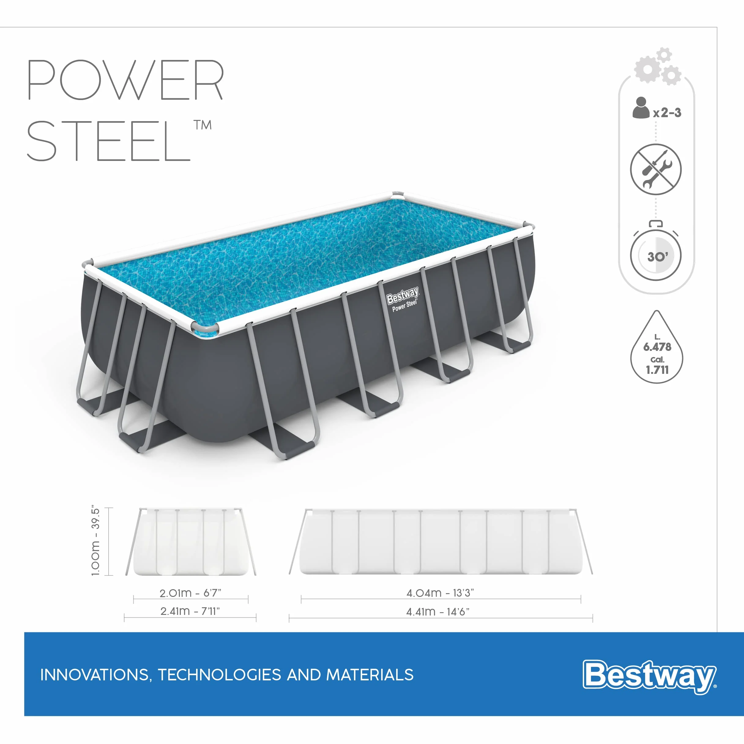 13'3" x 6'7" x 39,5"/4,04m x 2,01m x 1,00 m prostokątny zestaw basenów