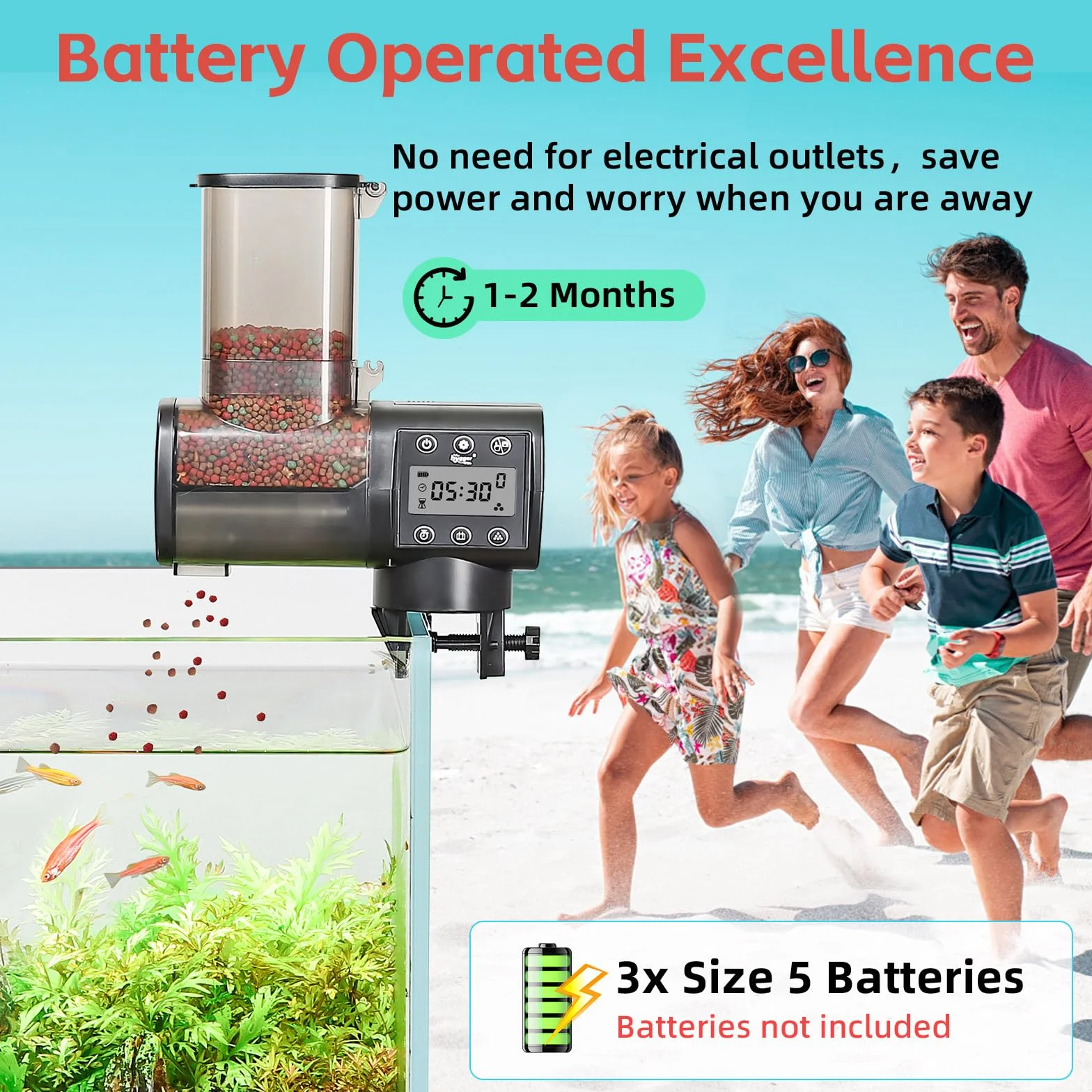hygger Automatyczny dozownik karmy dla ryb, 350 ml, automatyczny karmnik do akwarium do stawu z wyświetlaczem LCD, kontroler Fish Feeder Automatic na weekend Holiday (nie zawiera baterii)