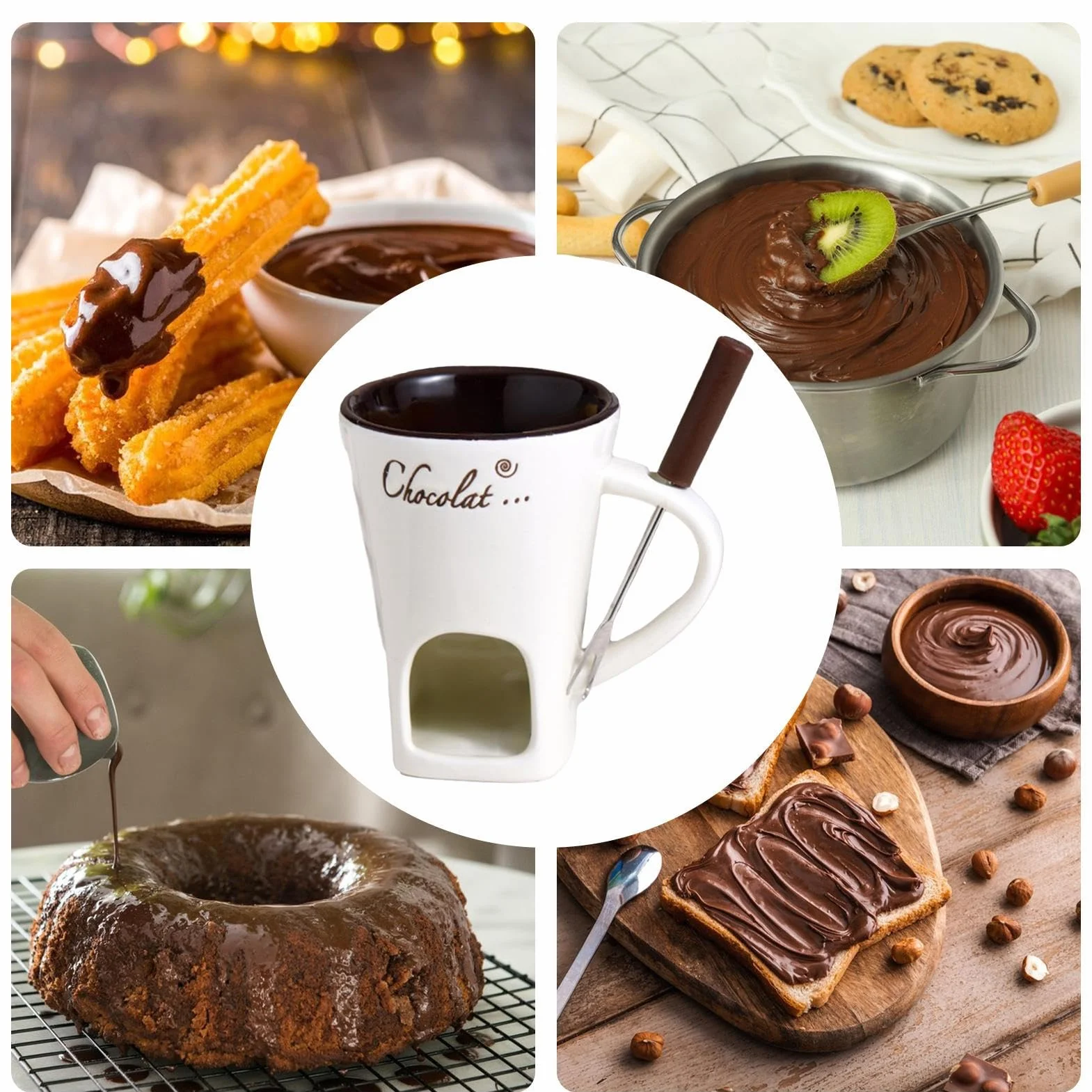 Kubek do fondue | Odporny na wysokie temperatury, przenośny, nieprzywierający, z widelcem, zestaw kubków do fondue, do zanurzania masła, deseru, napoju, kolacji, ślubu, urodzin, święta, święta